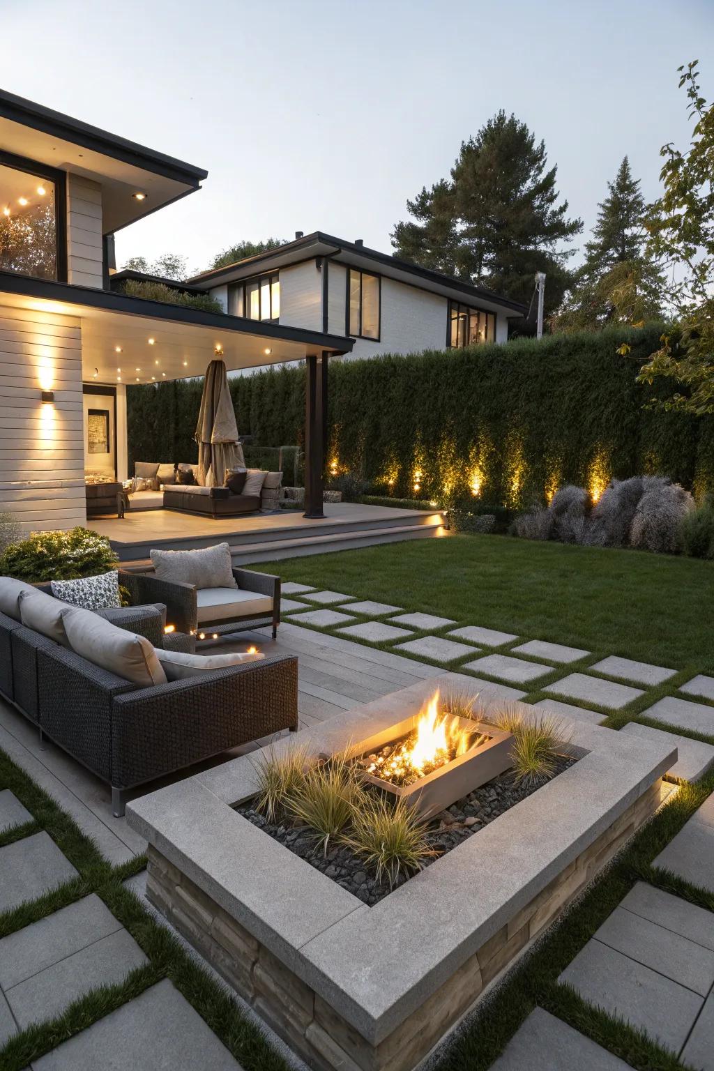 Warm up your nights with a chic fire pit as a focal point.