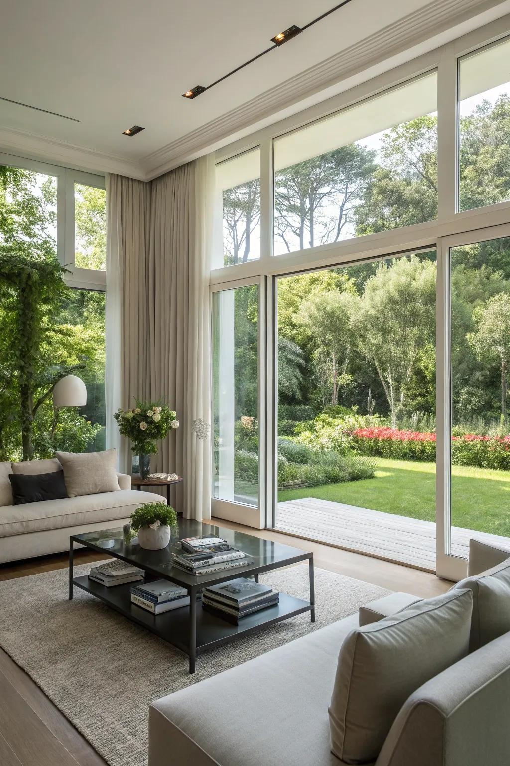 An amazing view from inside, made possible by large windows.