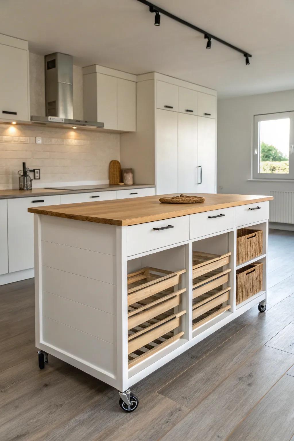 Clever storage solutions in a rolling island