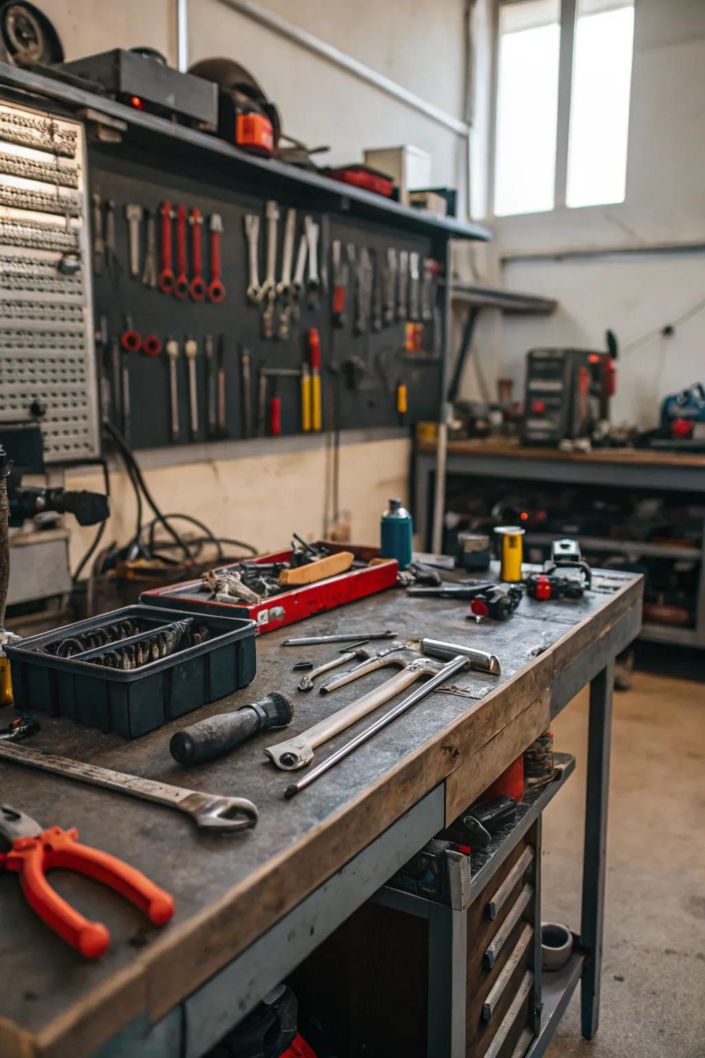 A garage converted into a practical workshop for all your DIY needs.