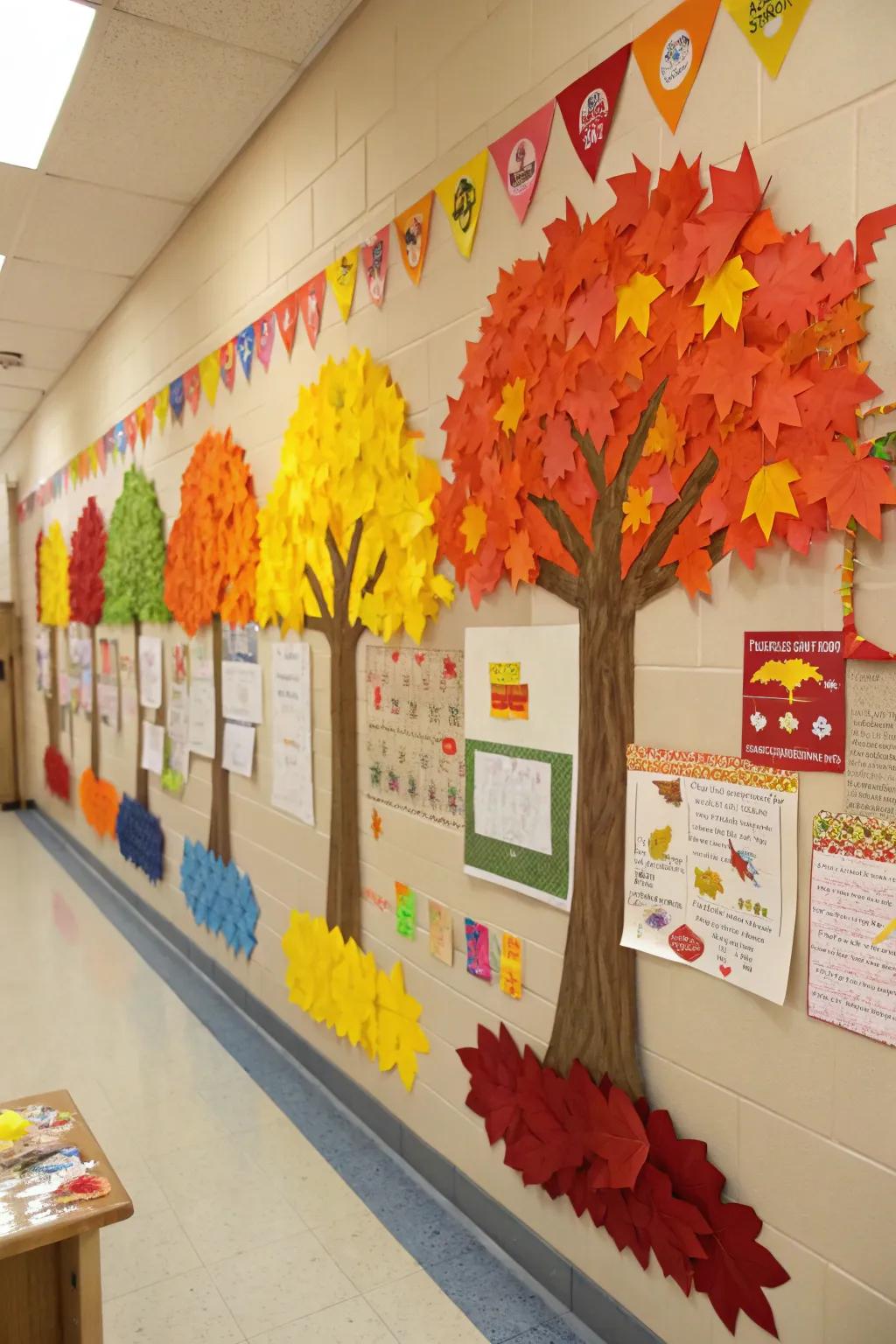 A fall-themed bulletin board showcasing the colors of autumn.