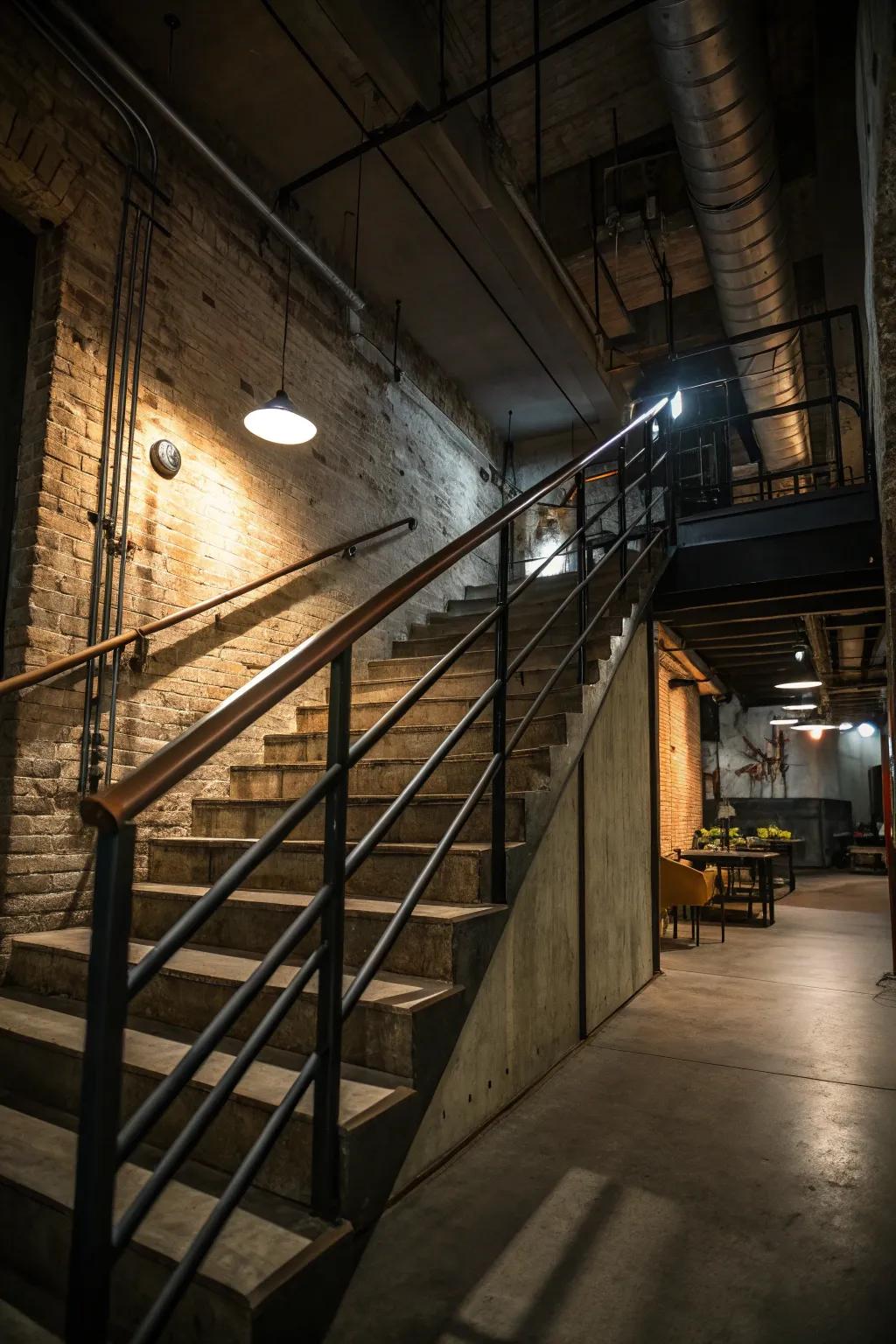 With their unique urban feel, industrial metal pipes offer a stylish stairway upgrade.