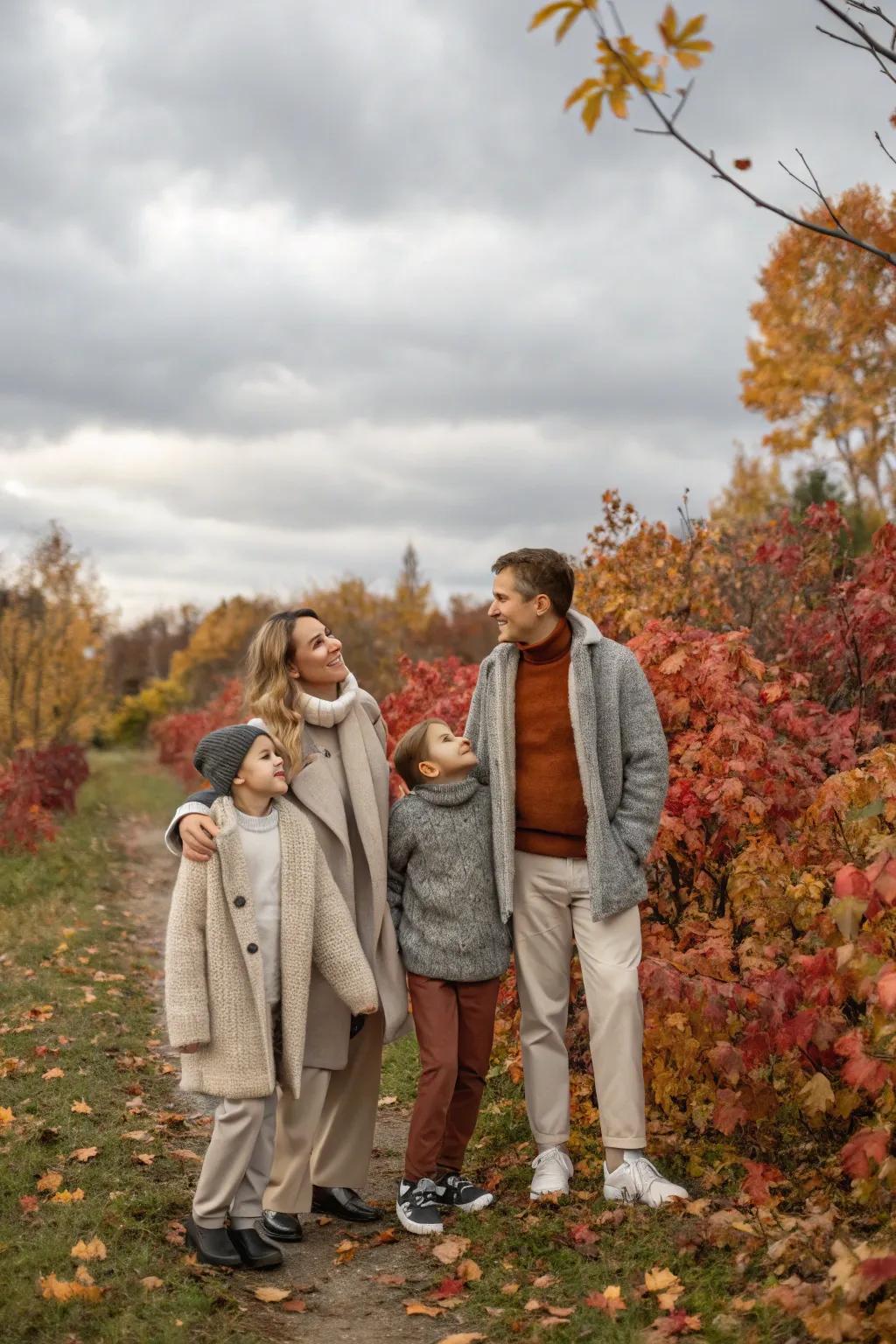 Neutral layers create a unified and inviting family photo.