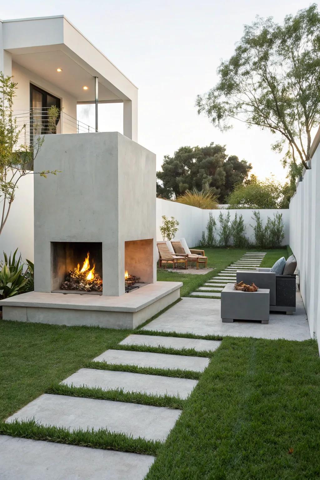Enjoy the beauty of simplicity with a modern, minimalist outdoor hearth.