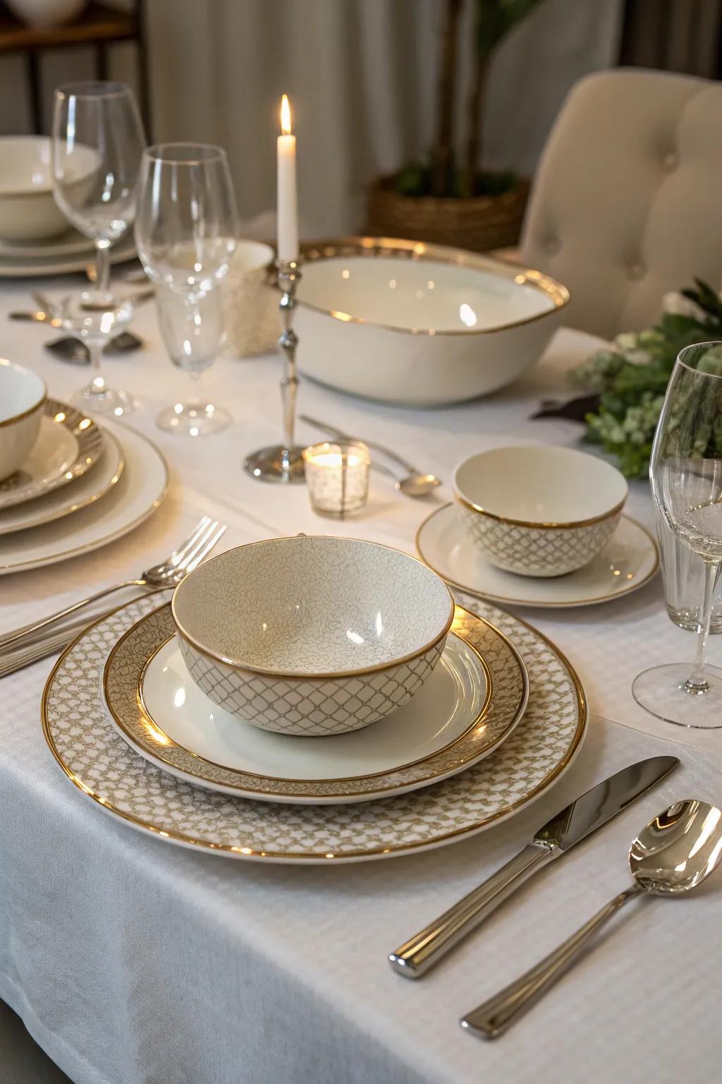 An elegant table setting creates a sophisticated atmosphere.