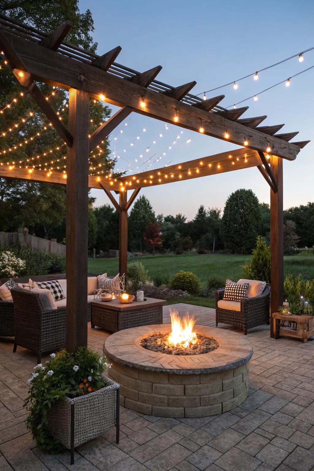 Conjure up delightful evenings with twinkle strands above your fire pit.