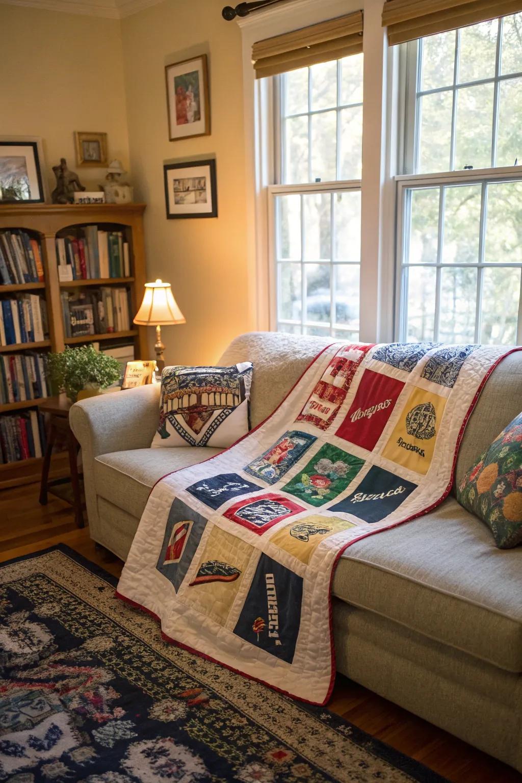 Wrap yourself in memories with a rally towel quilt.