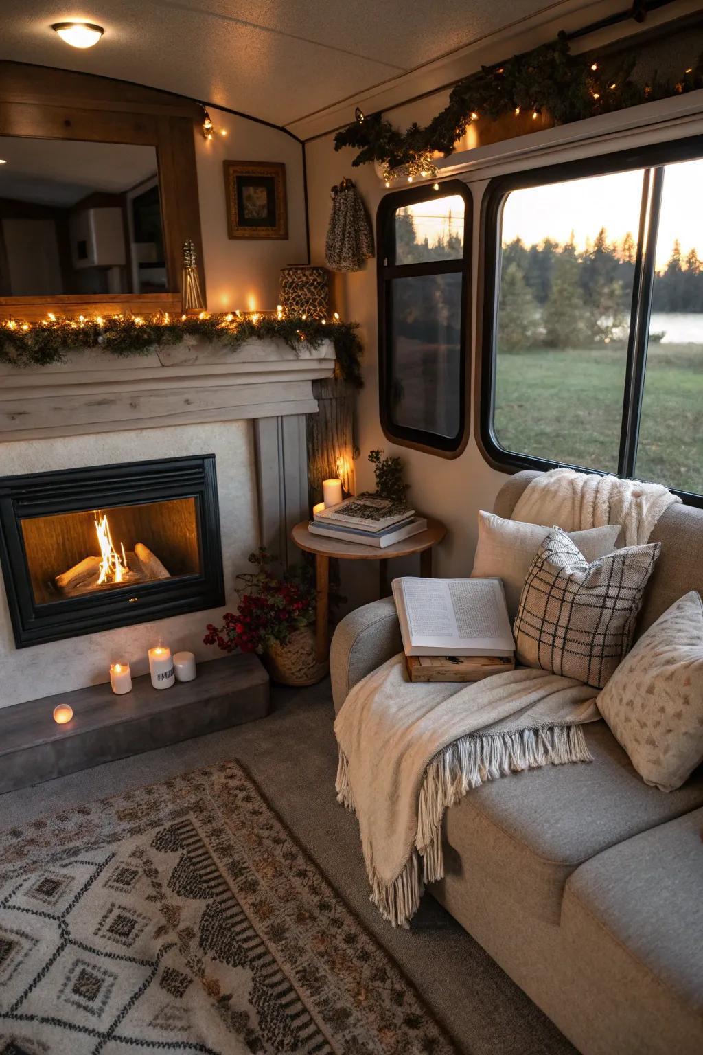 Maximize corner areas using an exquisite fireplace arrangement.
