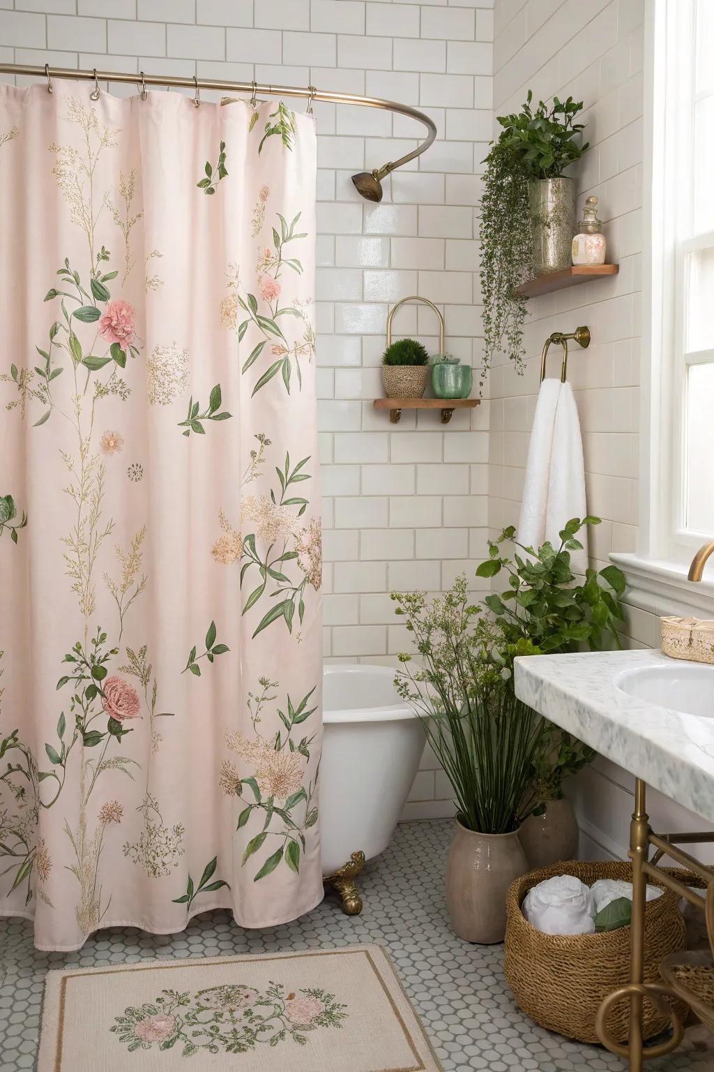 Floral shower curtains bring a bit of the outdoors to your bathroom.