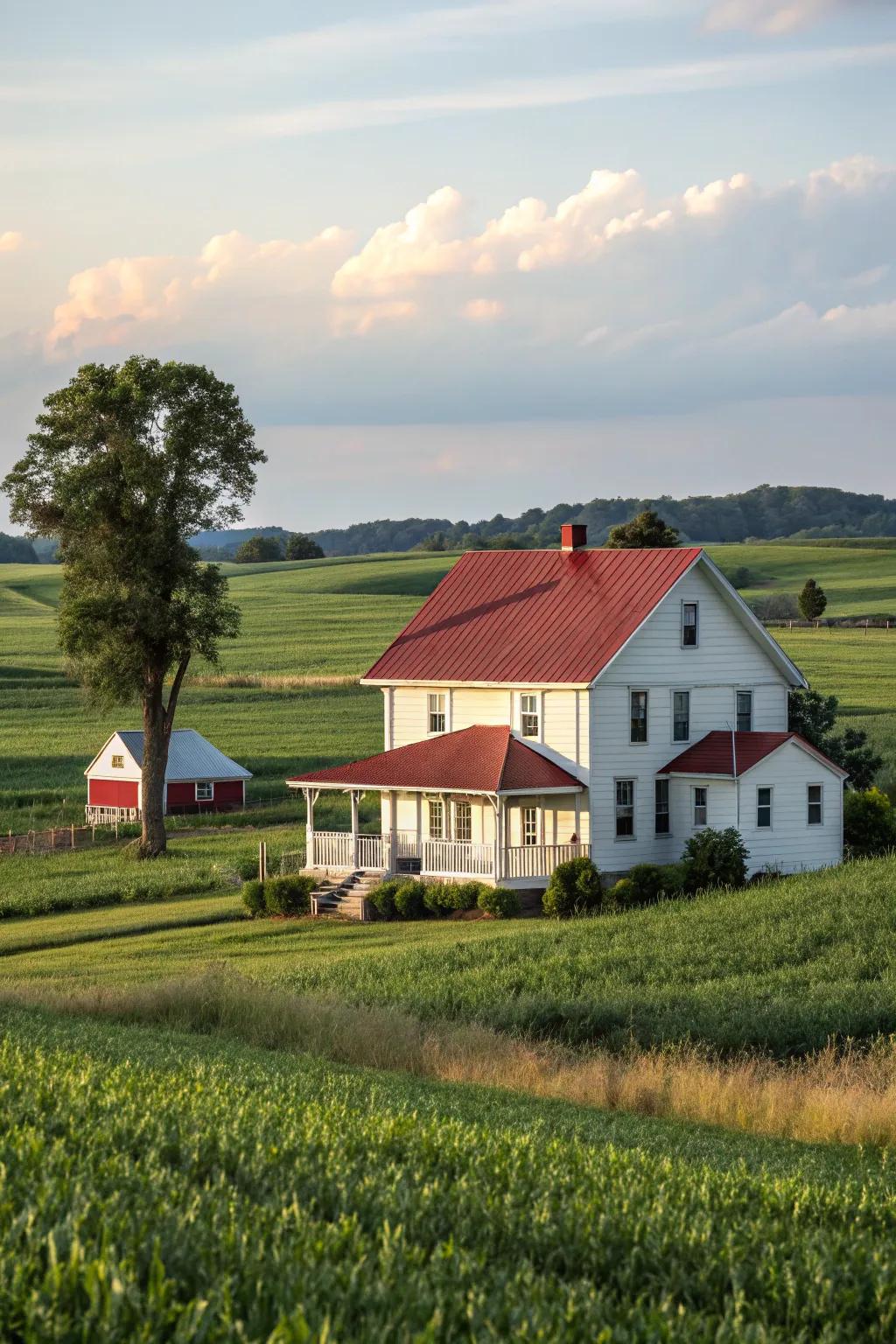 Board and batten siding offers timeless farmhouse charm.