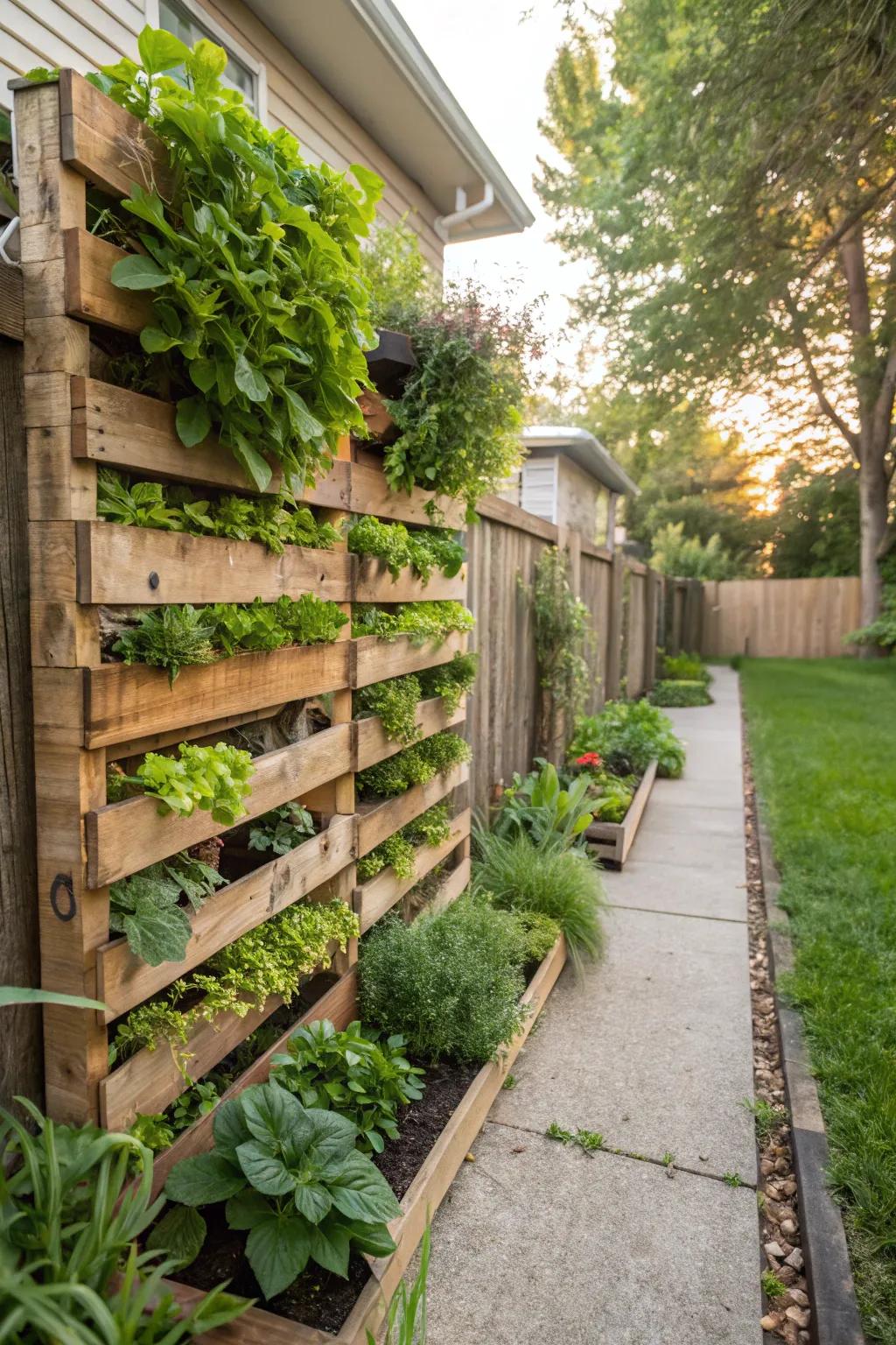 Get the most out of your space with a vertical garden; it brings greenery and life to the side of your house.