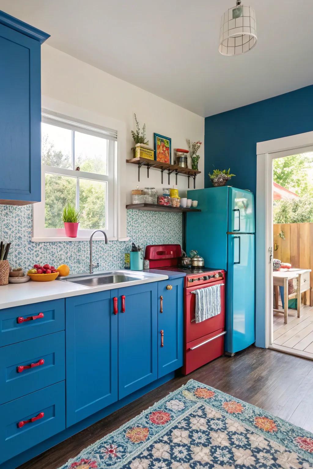 Bold colors bring drama and personality to smaller kitchens.