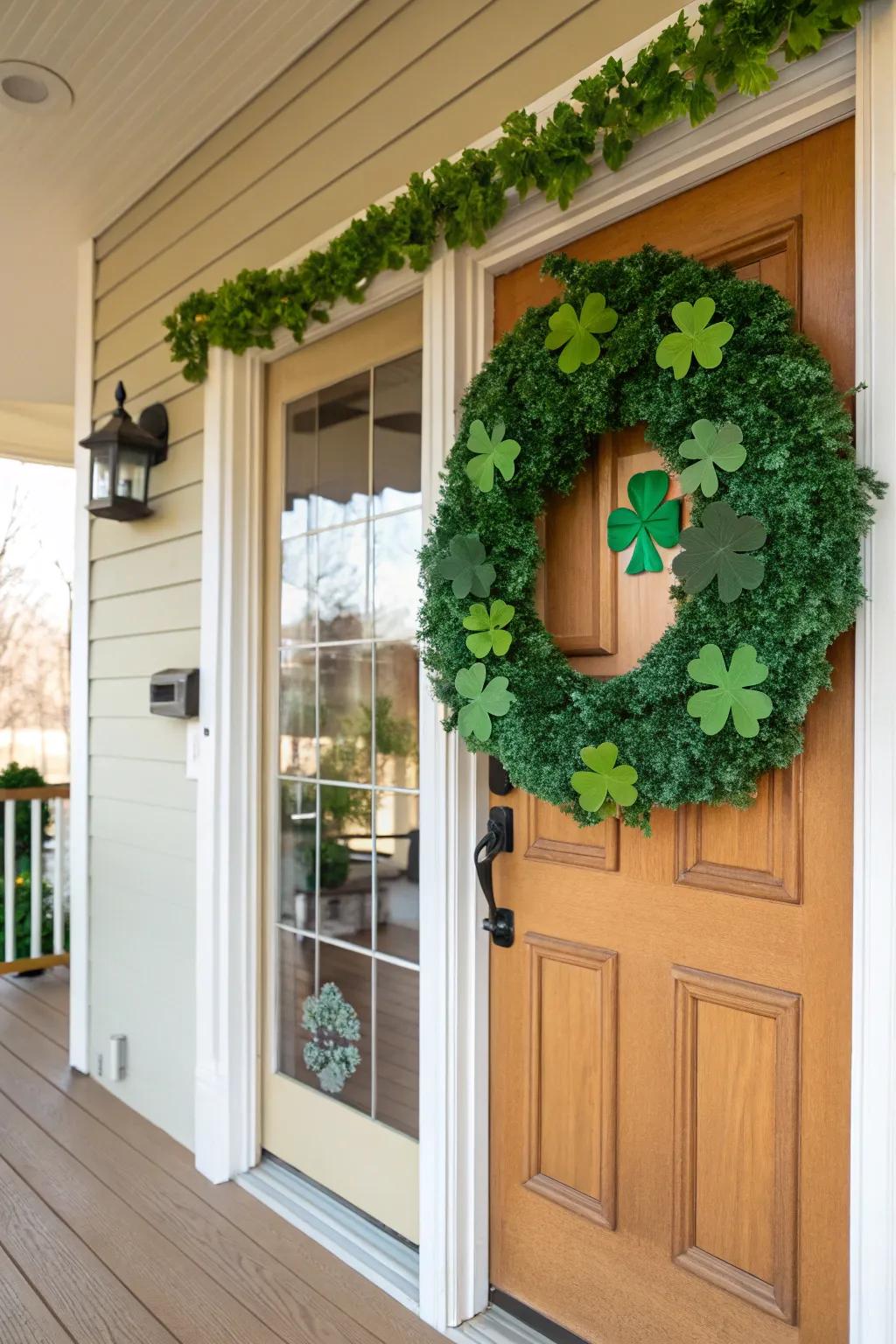 Extend a warm greeting to visitors with a charming shamrock decoration.