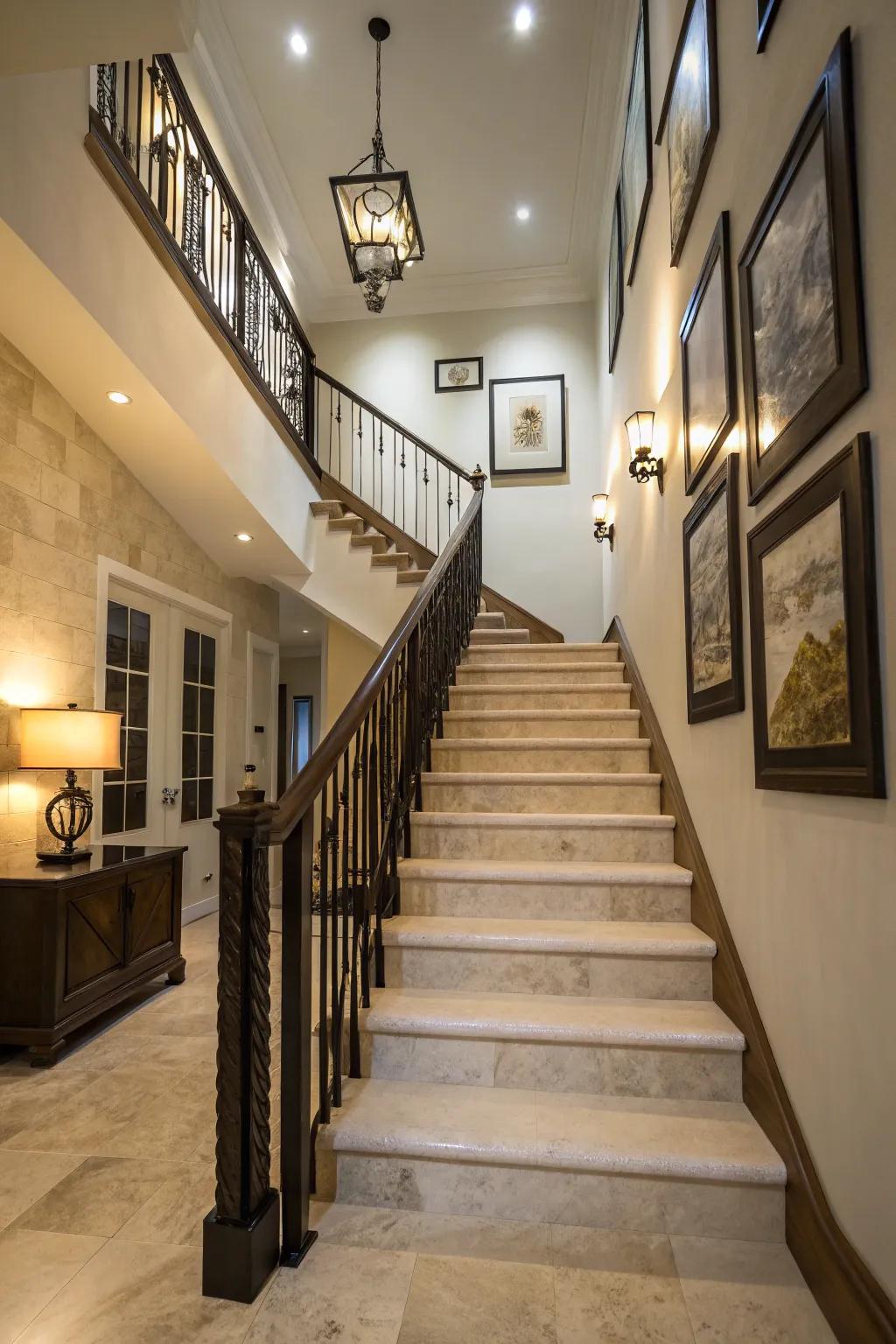 Contrasting colors can add a dramatic flair to your staircase.