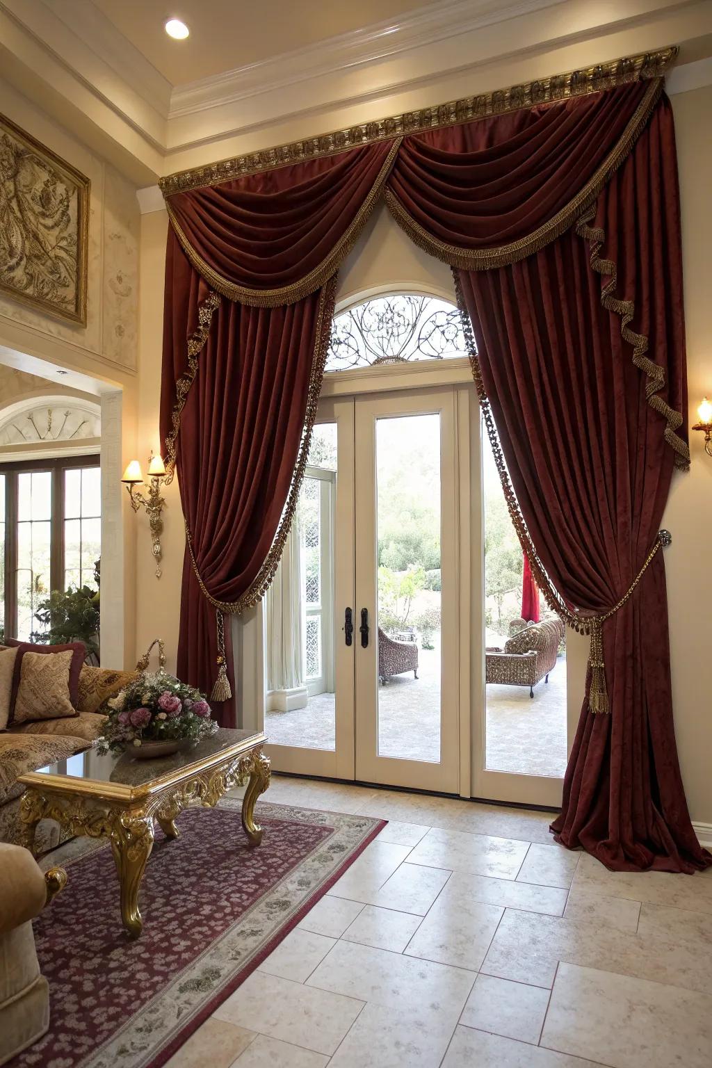 Floor-to-ceiling drapes creating a dramatic and elegant look