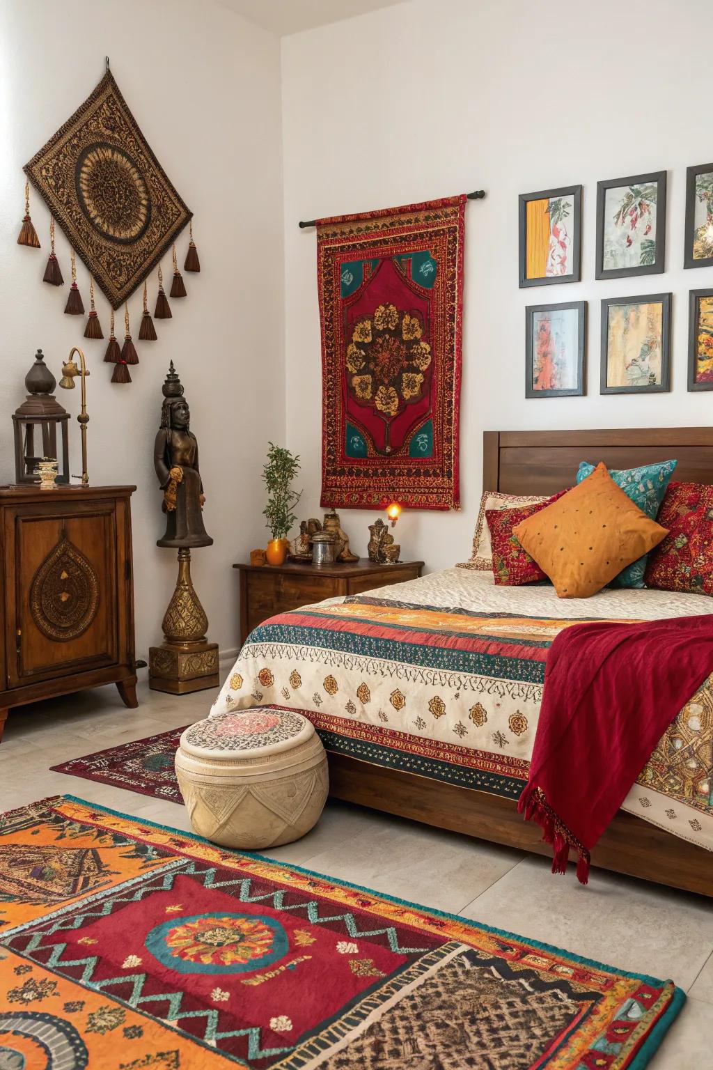 Cultural elements enhance the uniqueness and depth of your bedroom decor.