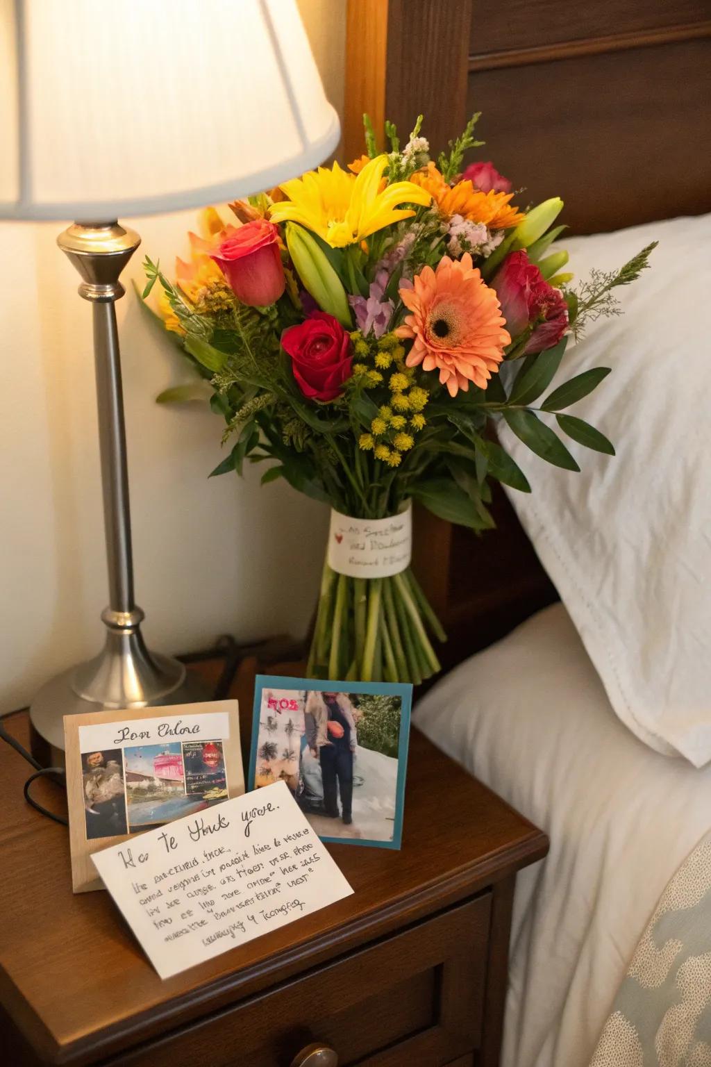 A bouquet with personalized messages for a heartfelt gift.