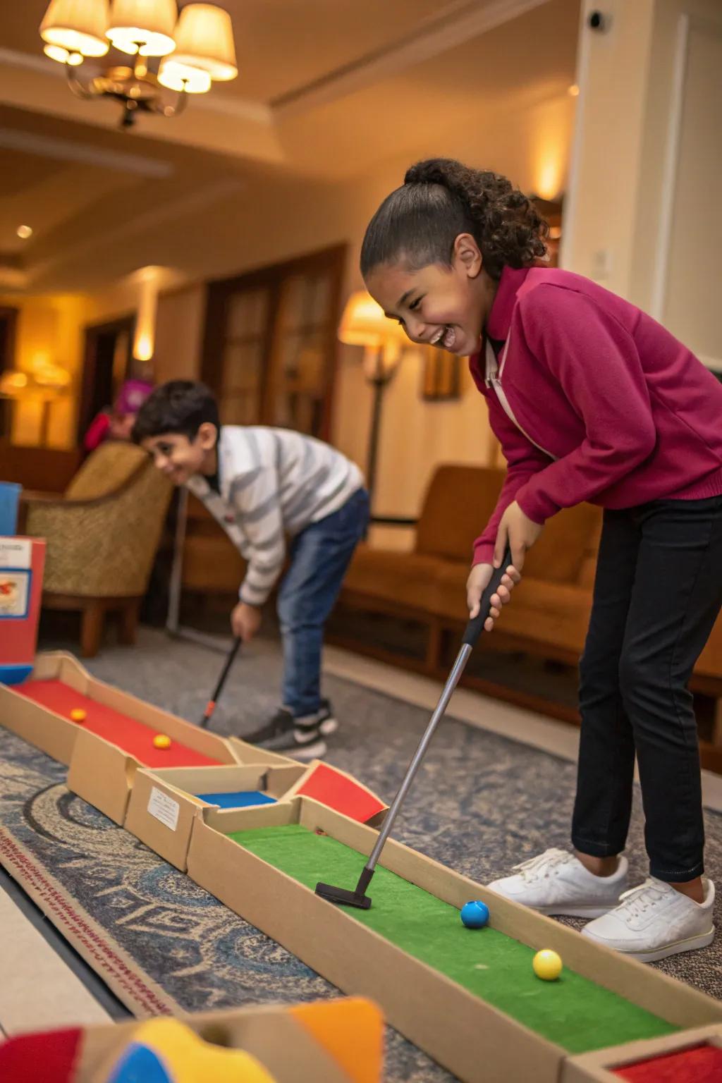 Indoor mini-golf turns your living room into a playful course.