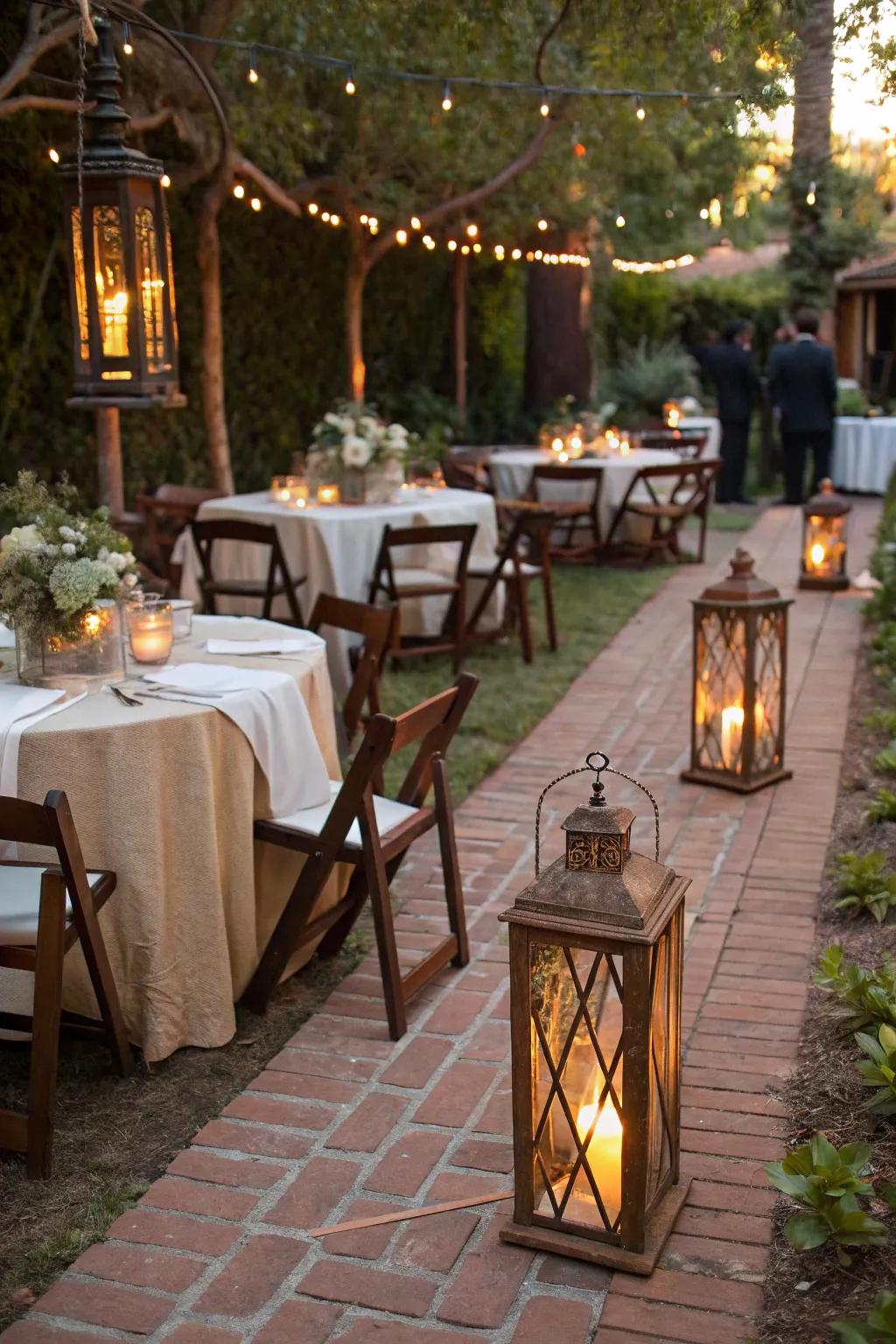 Lanterns provide rustic charm and a warm glow to party spaces.