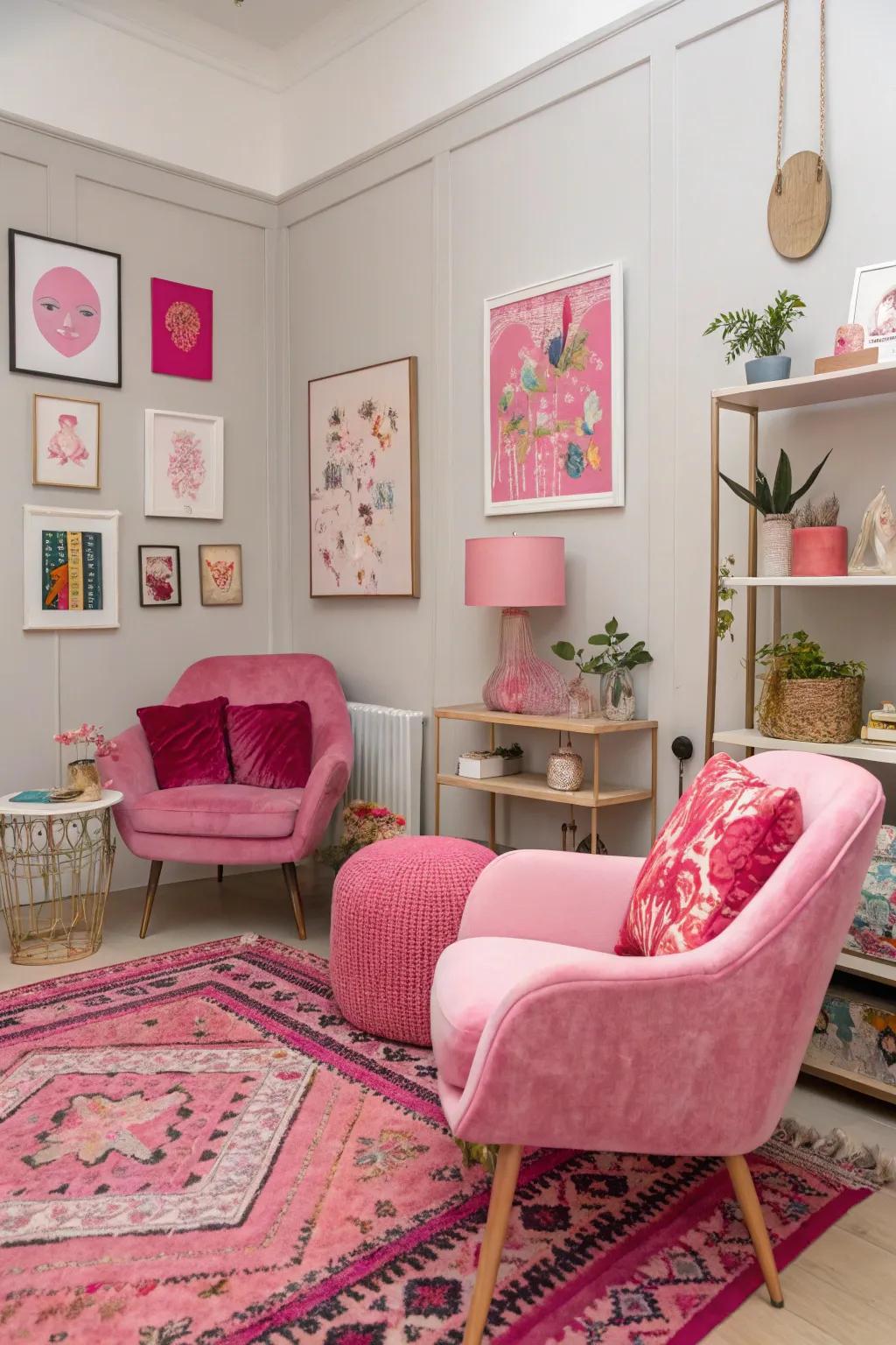 Eclectic pink decor that captivates the eye.