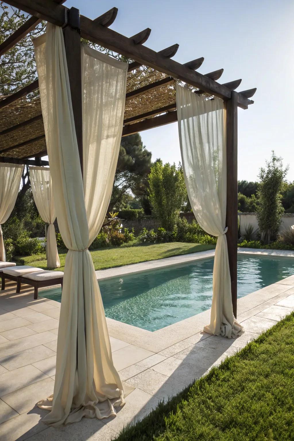 Curtains on a pergola offer privacy and elegance.