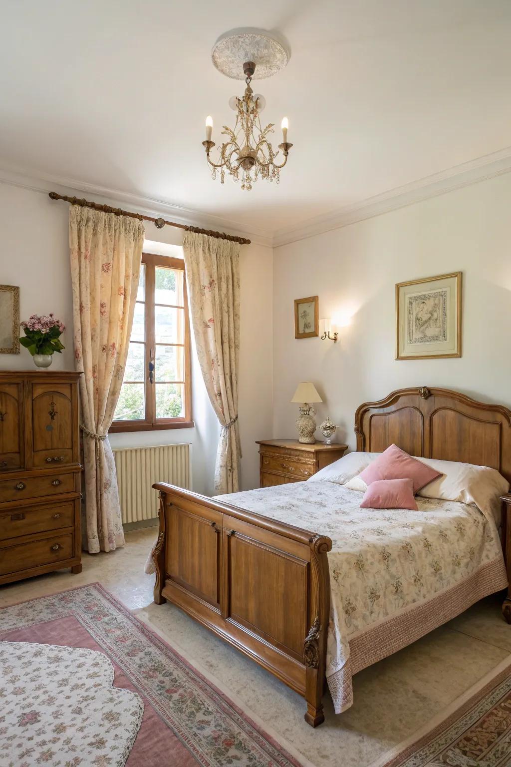 A timeless sleeping quarter featuring creamy white walls, delivering classic grace and relaxation.