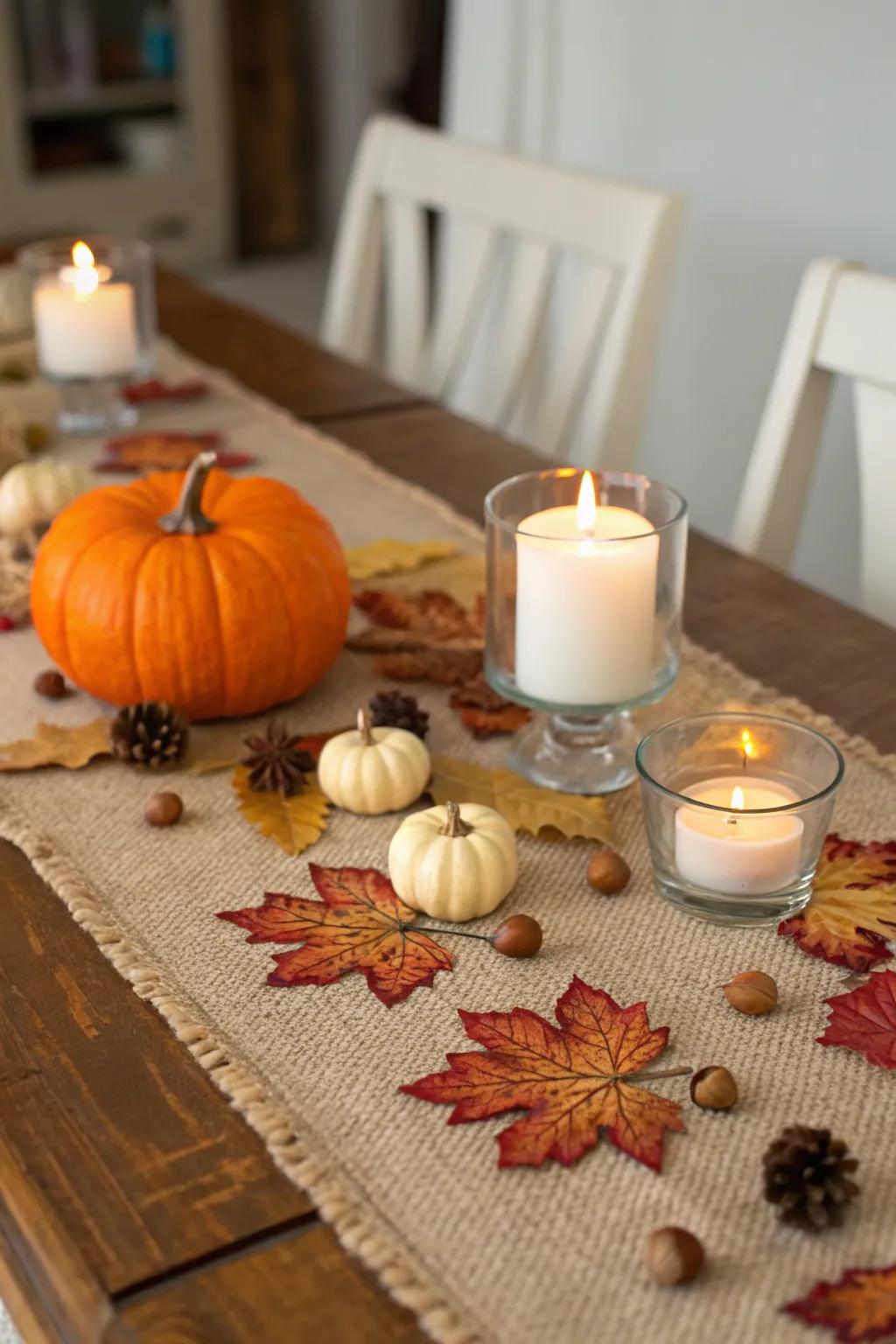 Enhance your dining experience with a harvest-themed table setting.