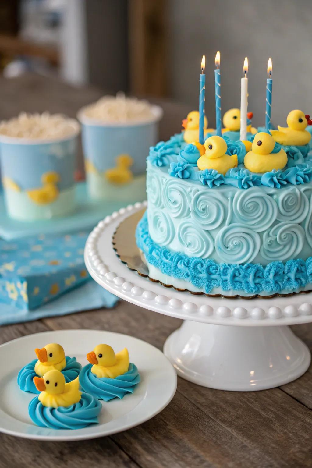 A delightful duck-inspired birthday cake.