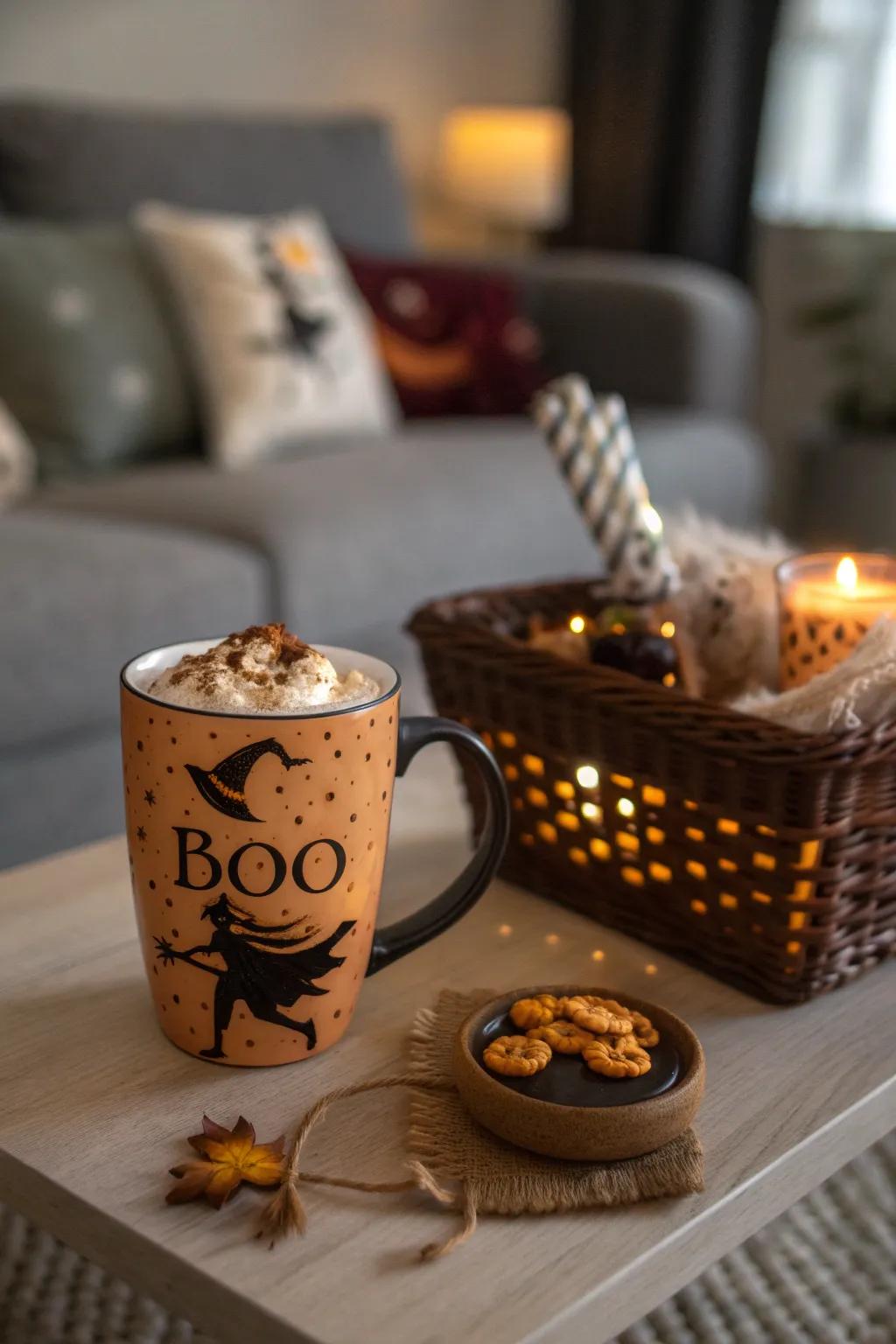 A delightful mug brings a touch of enchantment to your boo basket.