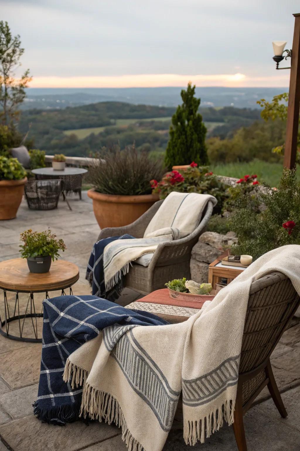 Soft wraps add a layer of warmth to open-air areas.