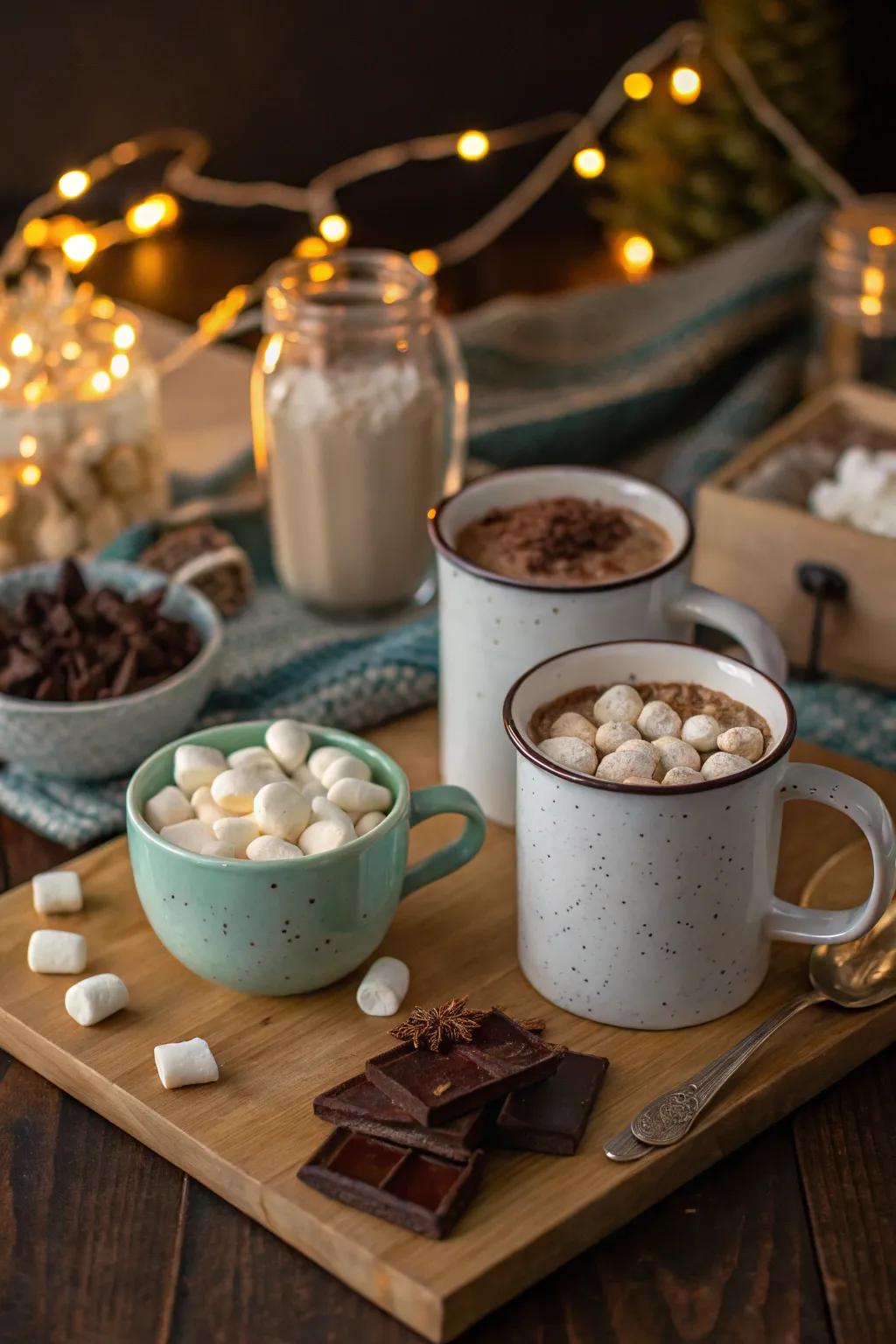 A cozy hot cocoa station is perfect for warming up during the cold season.