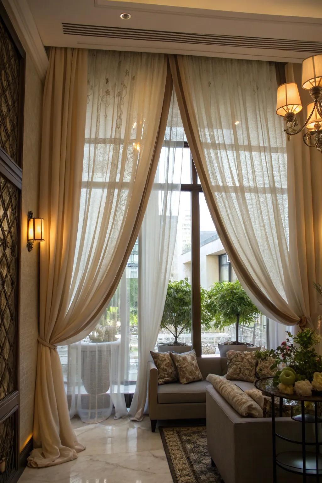 Layered curtains create depth and luxury.