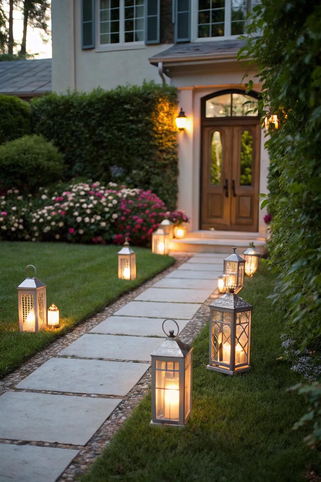 Lanterns illuminate the path, adding warmth and charm to your wedding entrance.