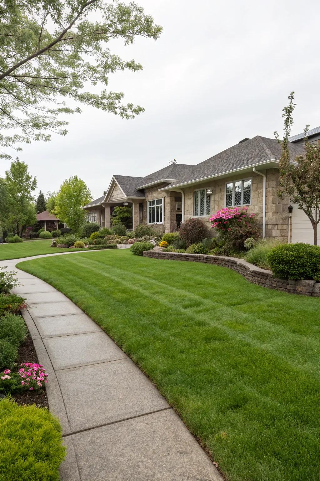 A lush green lawn serves as a peaceful backdrop for various yard features.
