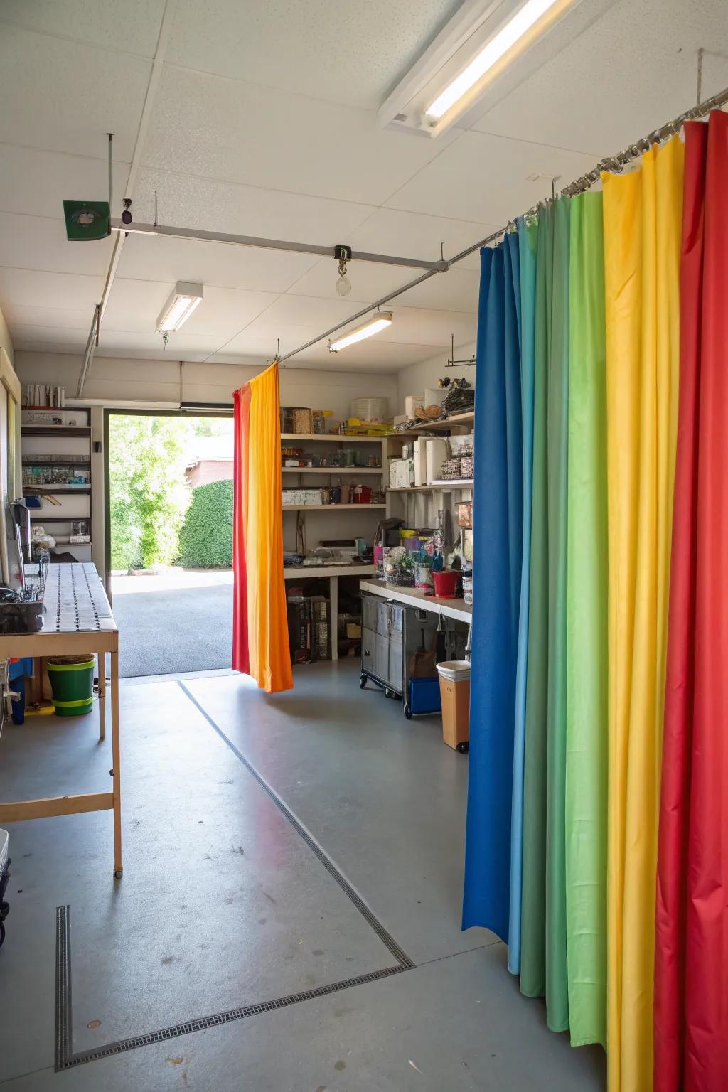 Curtain dividers offer versatility for any garage layout.