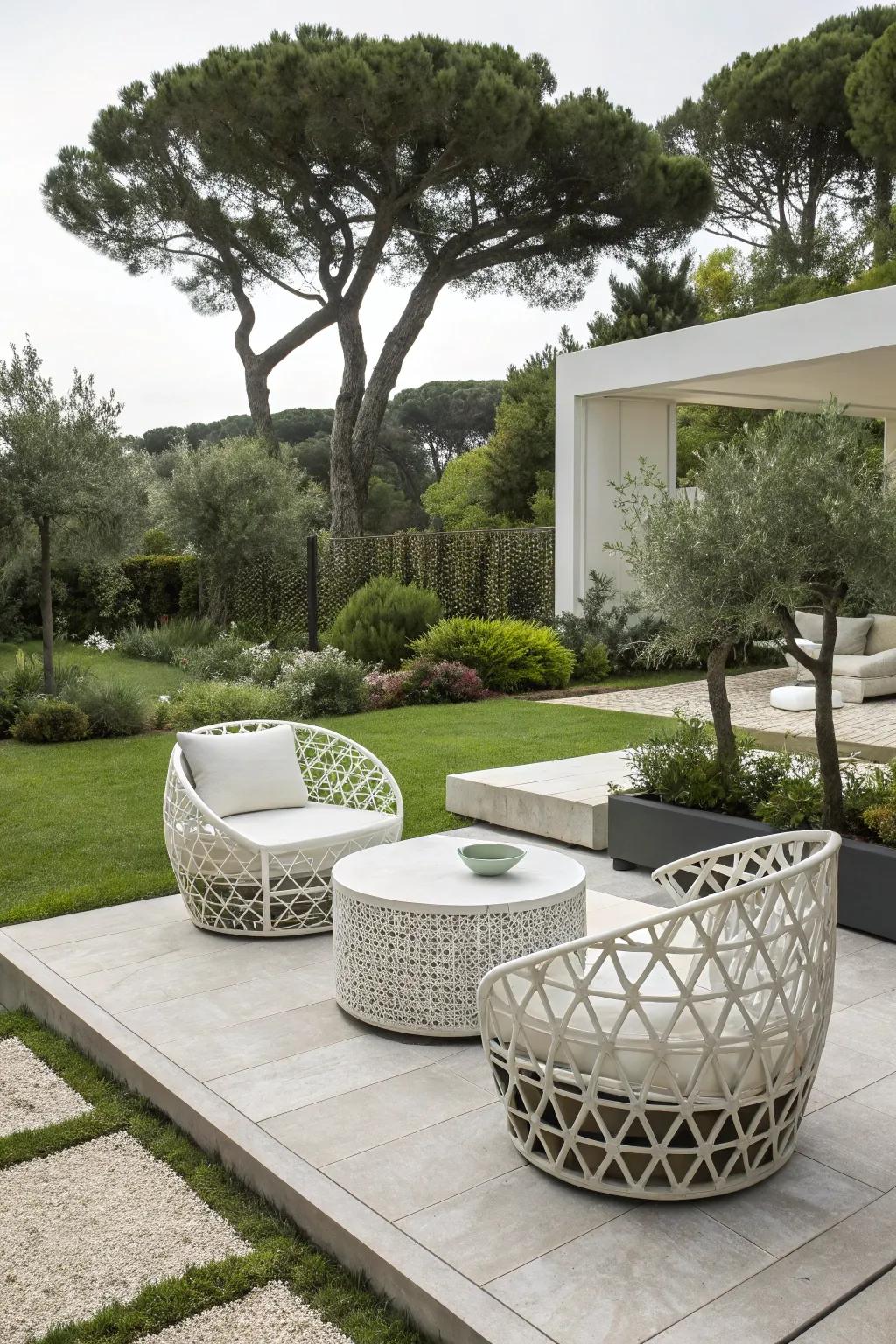 A modern garden design featuring sleek lines and contemporary aesthetics.