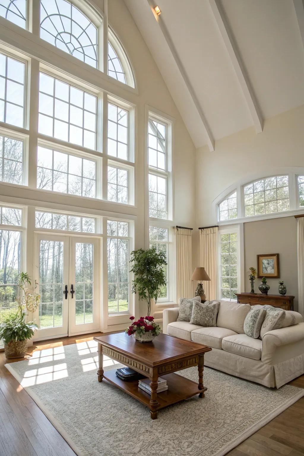 High ceilings that elevate the room's openness and light.