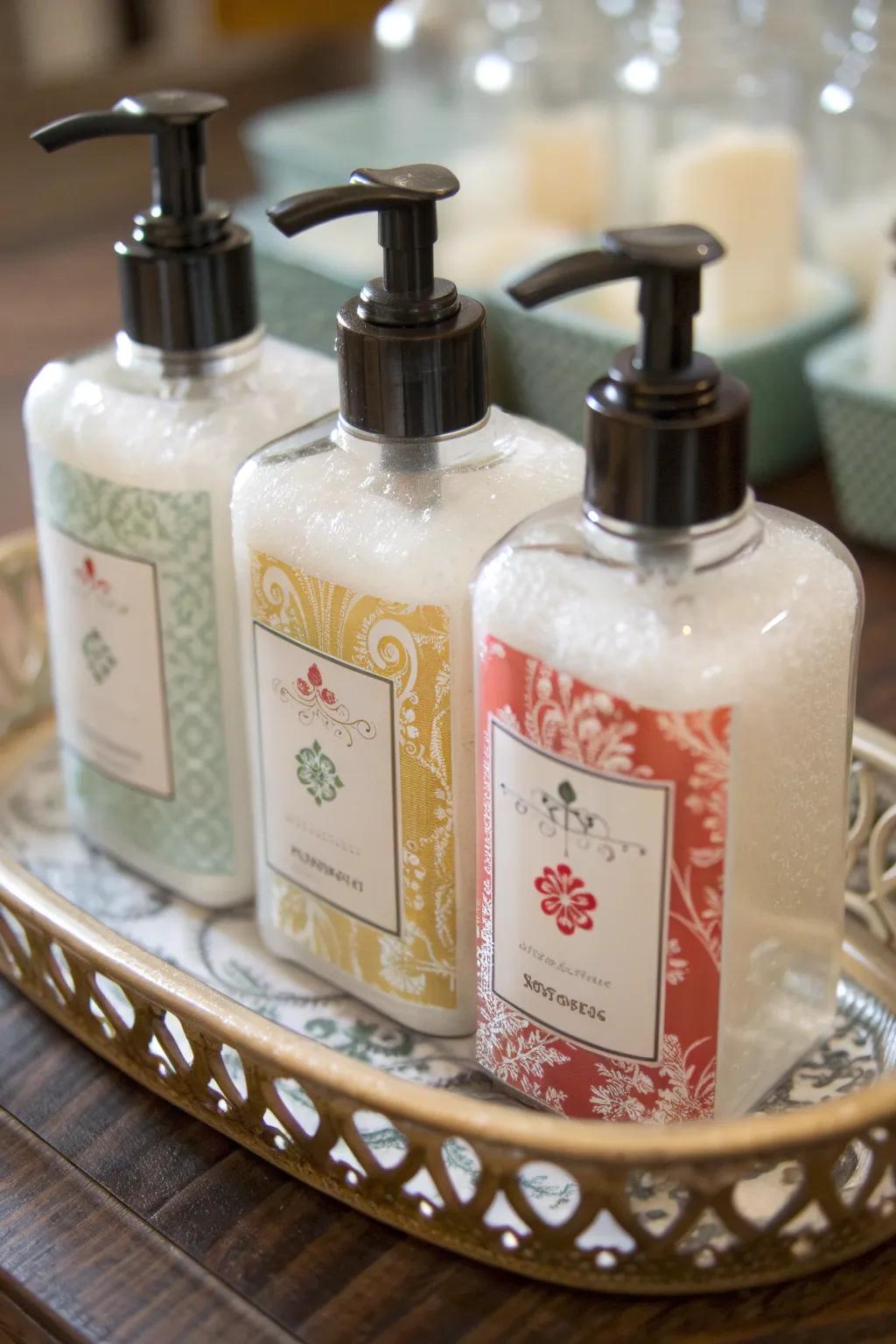 Custom-labeled <strong>hand cleansers</strong> all set for gifting.” loading=”lazy” class=”pimg”>
	</picture><figcaption>Custom-labeled <strong>hand cleansers</strong> all set for gifting.</figcaption></figure>
<p>Craft individualized sticker labels for your <strong>hand cleanser</strong> containers to include an individual touch. Make use of a sticker label manufacturer or handwrite your message for a much more intimate feeling.</p>
<h3>You might like:</h3>
<ul class=