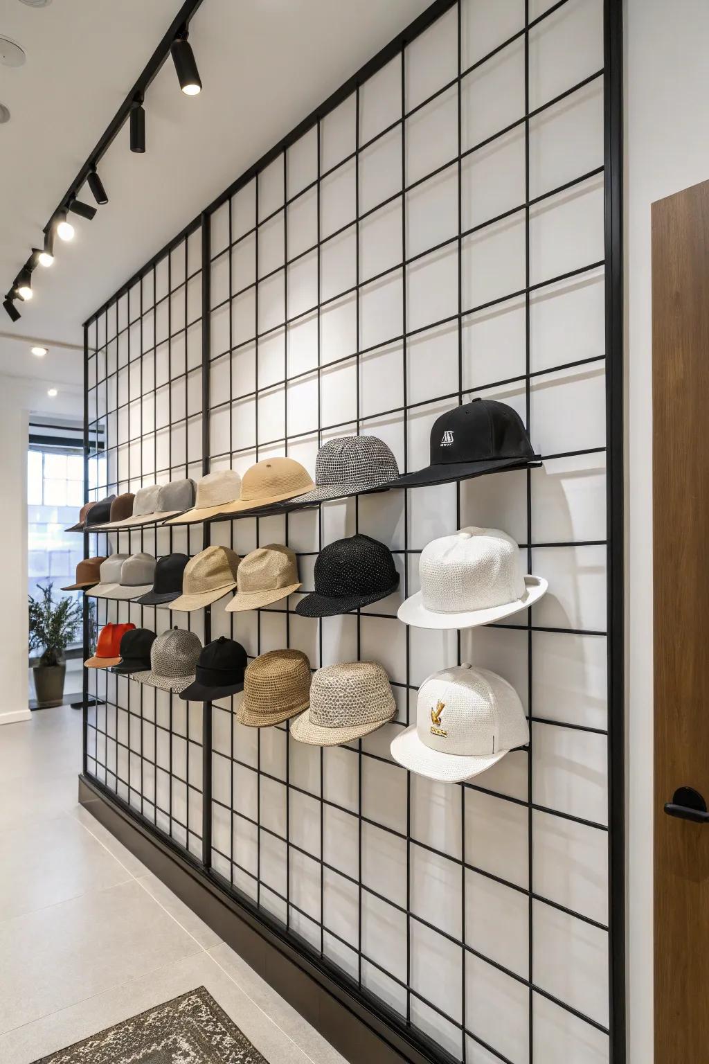 Modern grid systems bring a sleek look to hat organization.