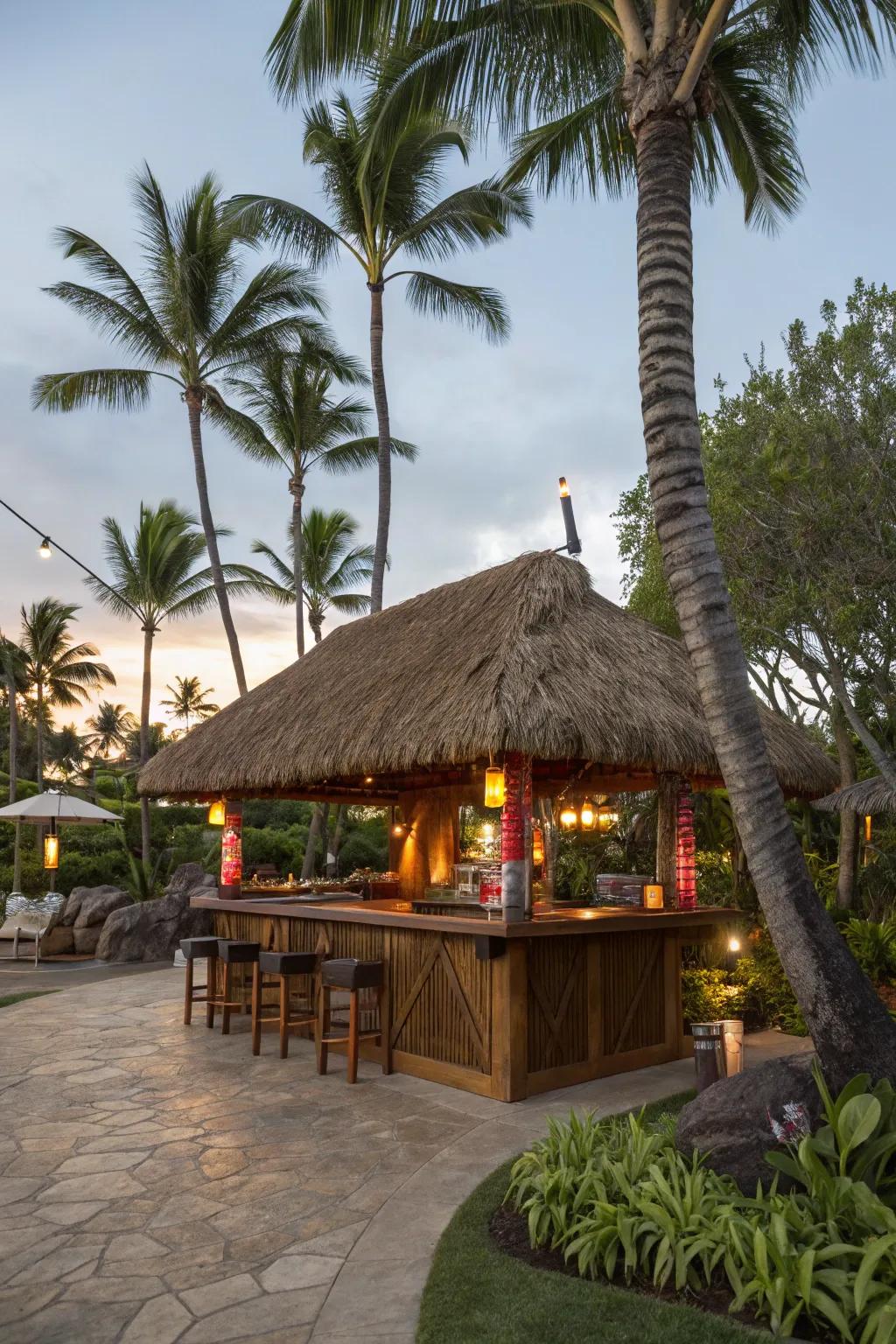 A thatch roof adds authenticity to your tiki bar.