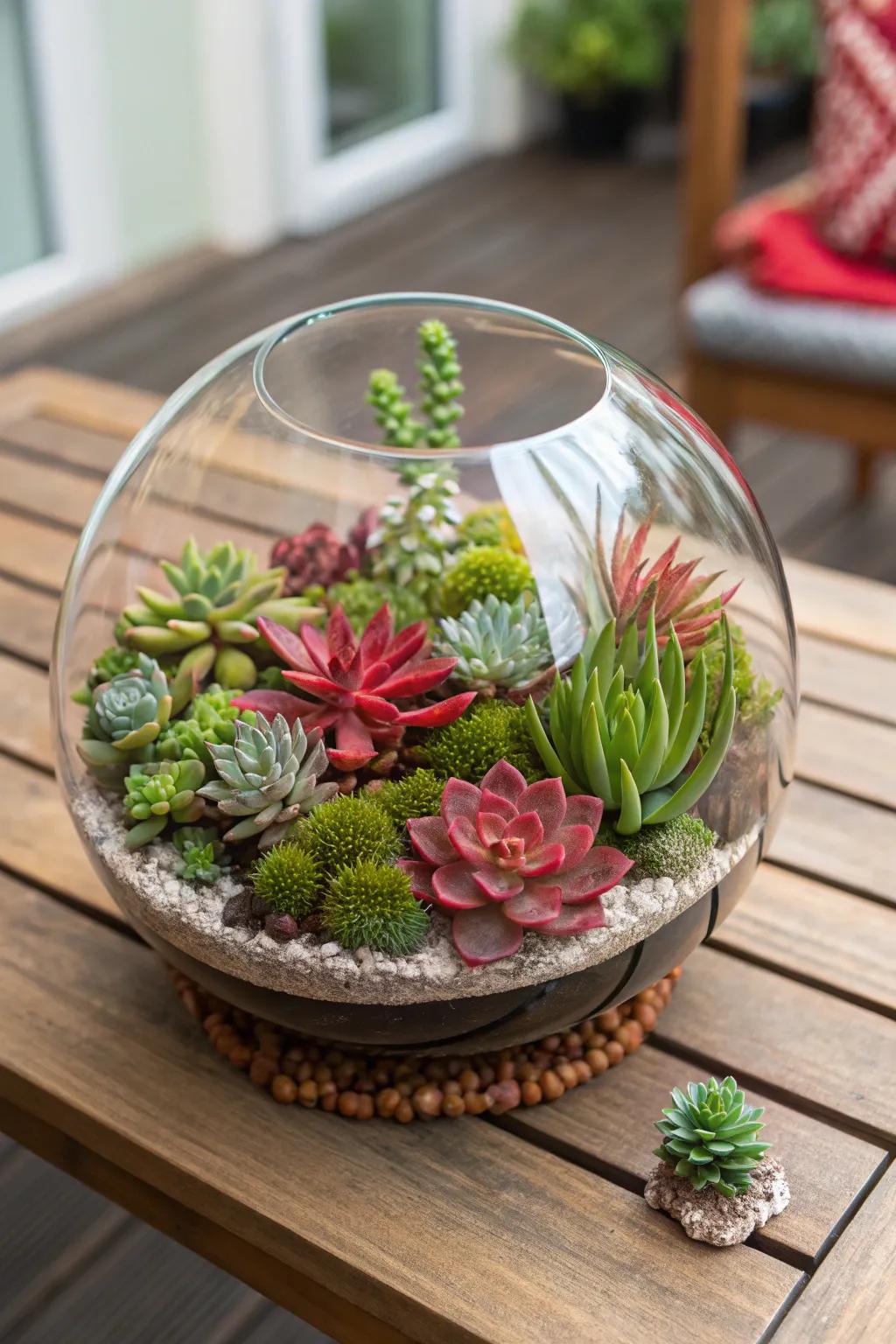 Add a whimsical touch to your decor with a succulent terrarium.