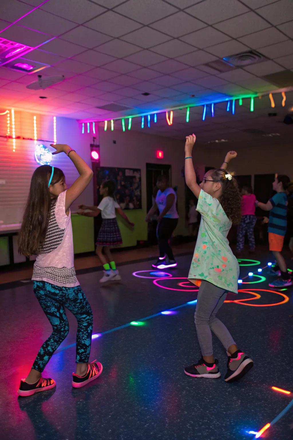 A bright and cheerful glow-in-the-dark dance party, promising hours of fun.