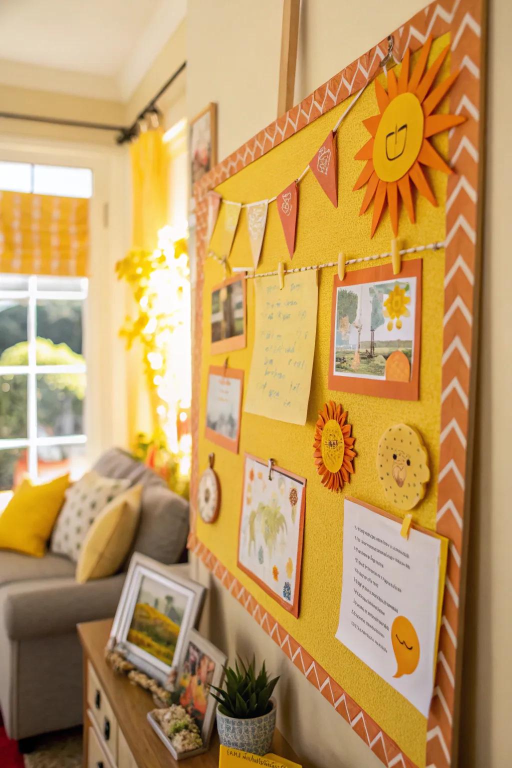 A bulletin board that radiates warmth with a sunny day theme.