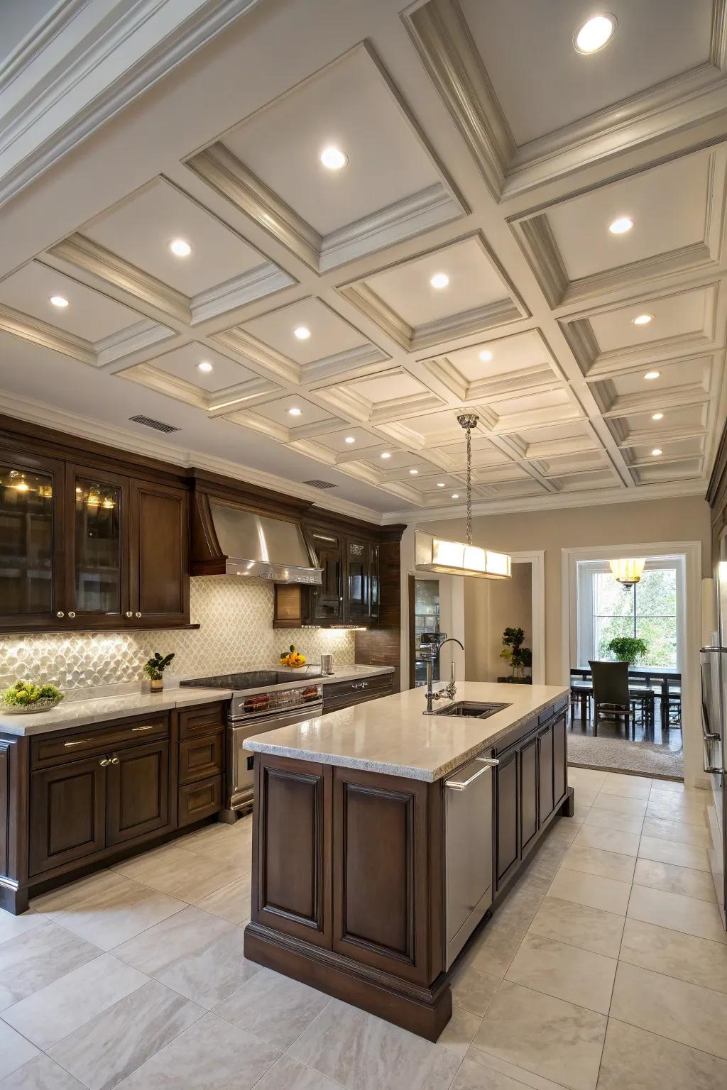 Bring sophistication to your kitchen with a classic coffered ceiling.