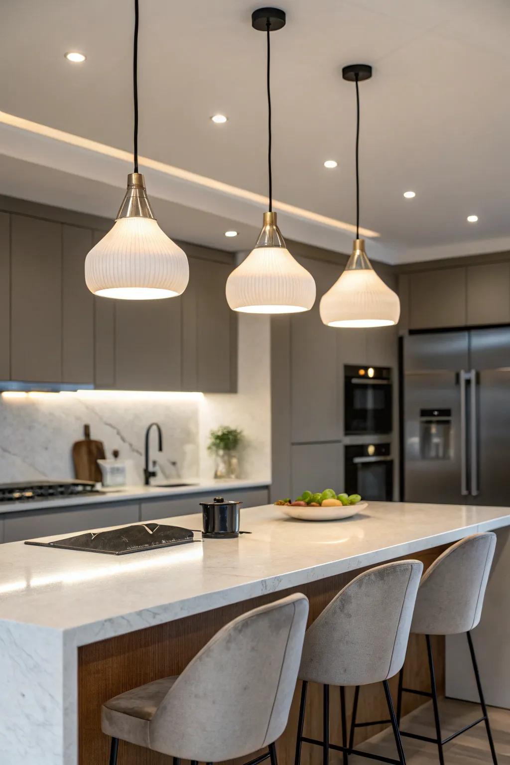 Hanging lighting improves the environment and usefulness of your cooking area's central island.