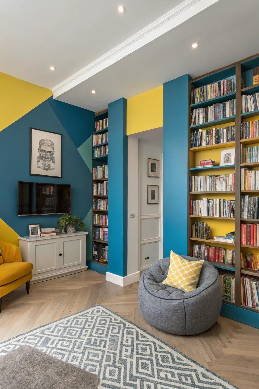 Vibrant sections of color bring vitality and a modern edge to your library.