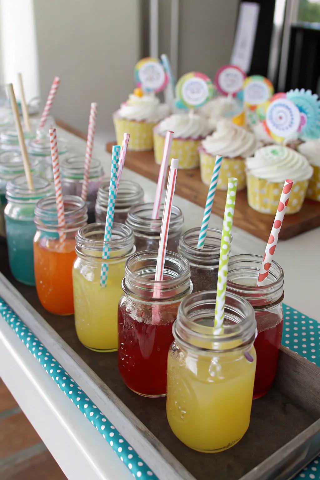 A creative mini beverage station with stylish drinks.