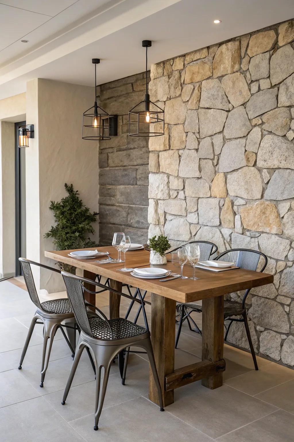 A nice mix of materials adds personality to this eating area.