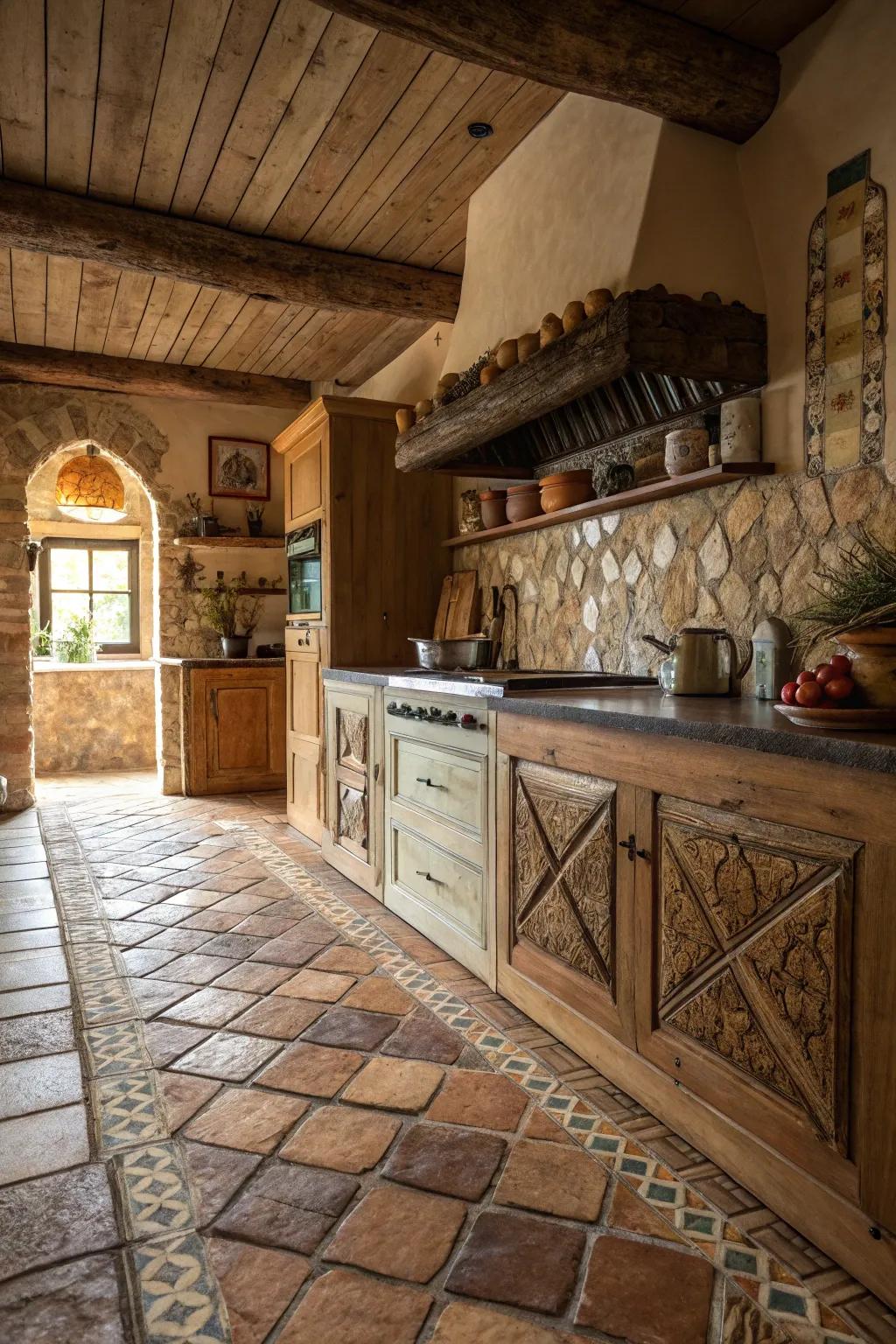 Hand-made tiles imbue this kitchen with rustic charm and individuality.
