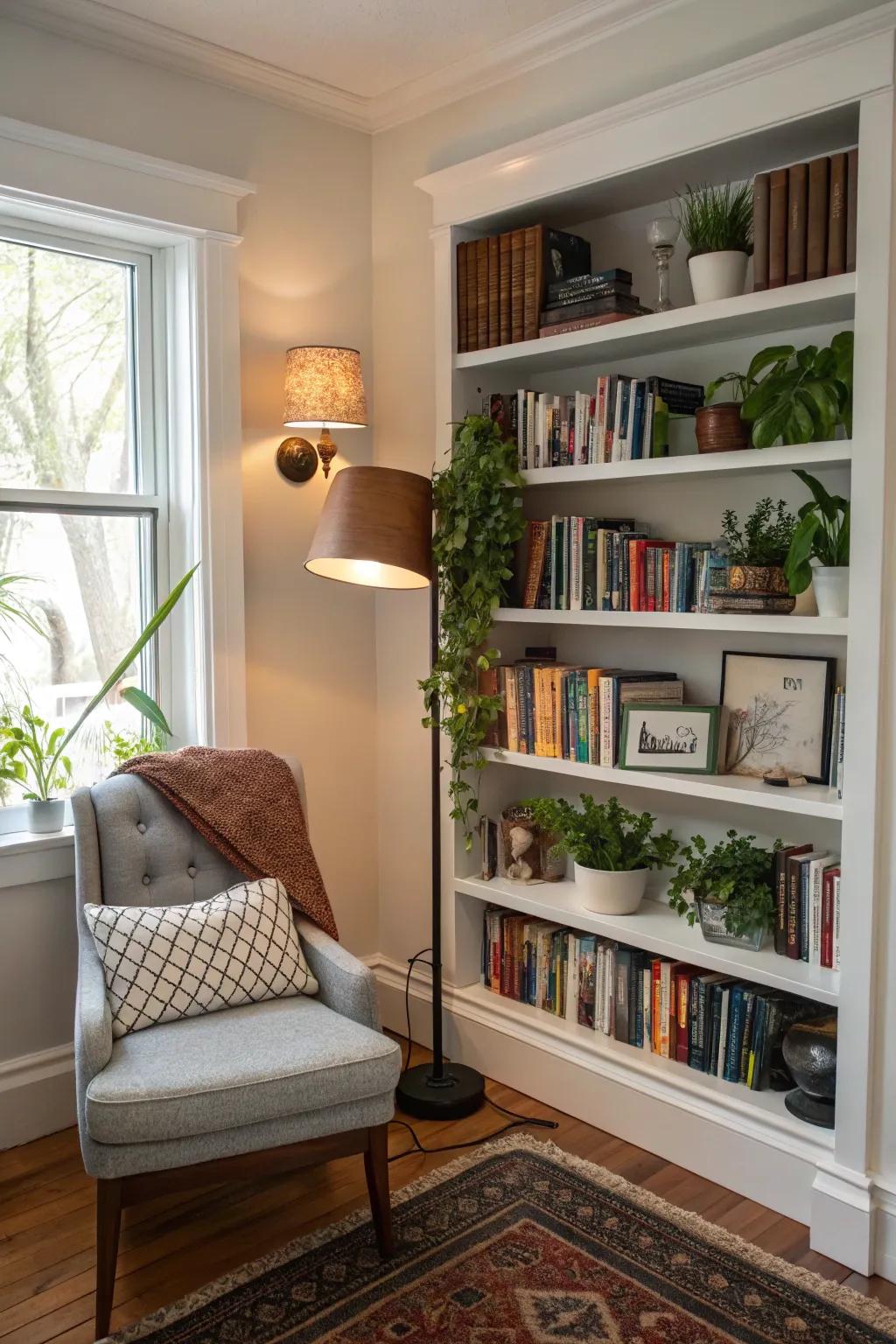 Custom built-in shelves fashion a reading sanctuary in your favorite corner.